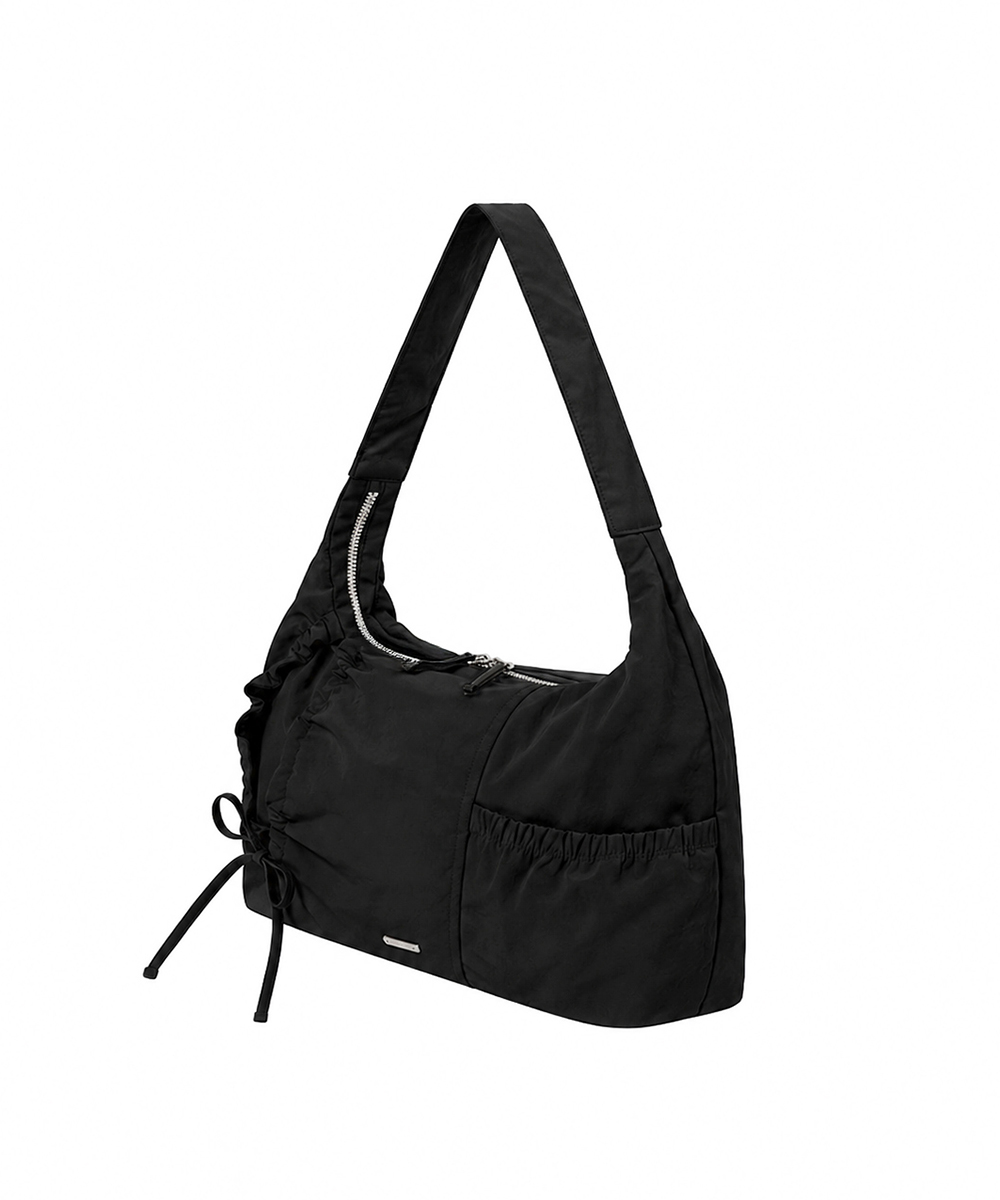 String shirring bag BLACK