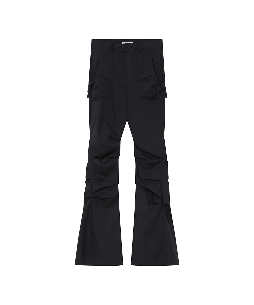 Shirring pocket bootscut pants BLACK