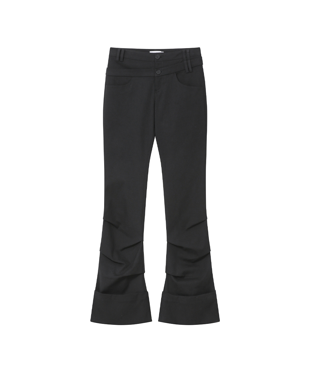 Line layered folding pants BLACK