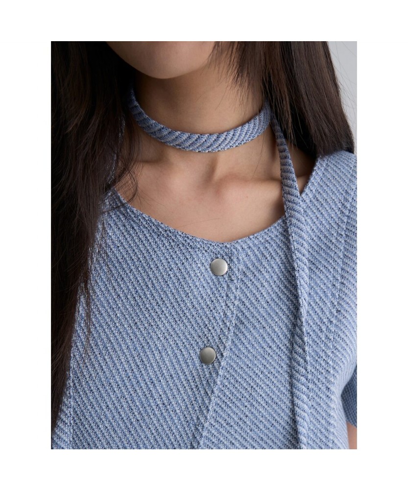 Короткий твидовый жакет с коротким рукавом, Sky Blue