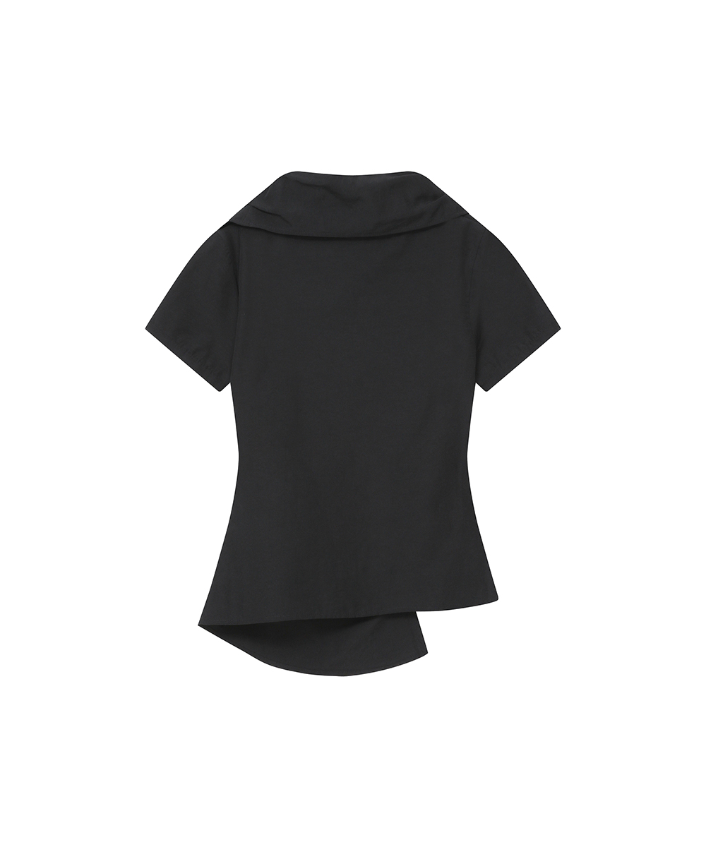 High neck shirring button shirt BLACK