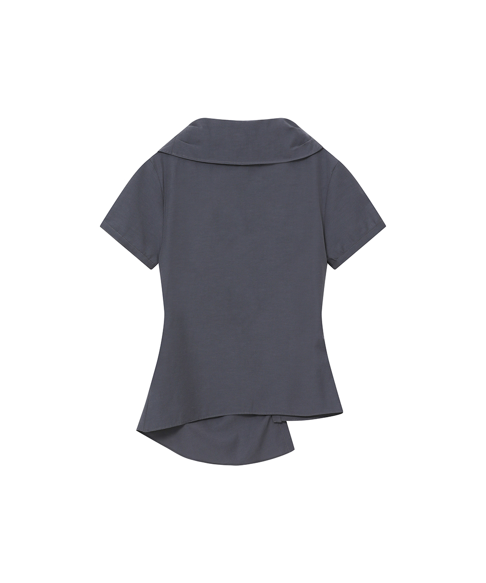 High neck shirring button shirt CHARCOAL