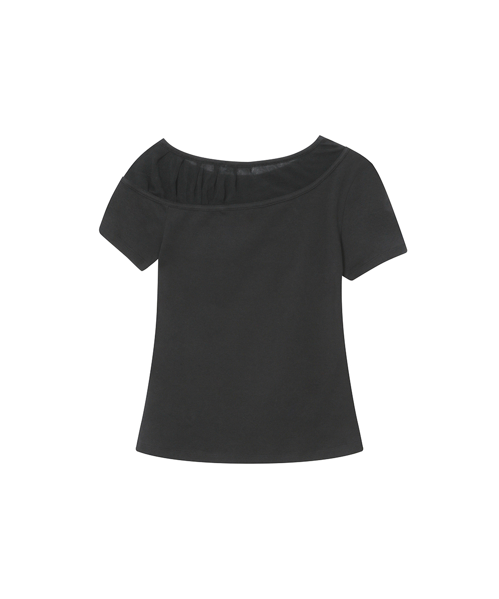 Sheer layered shirring line top CHARCOAL