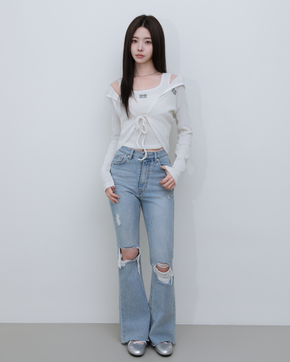 LACE CONTRAST STRING KNIT CARDIGAN [2color]