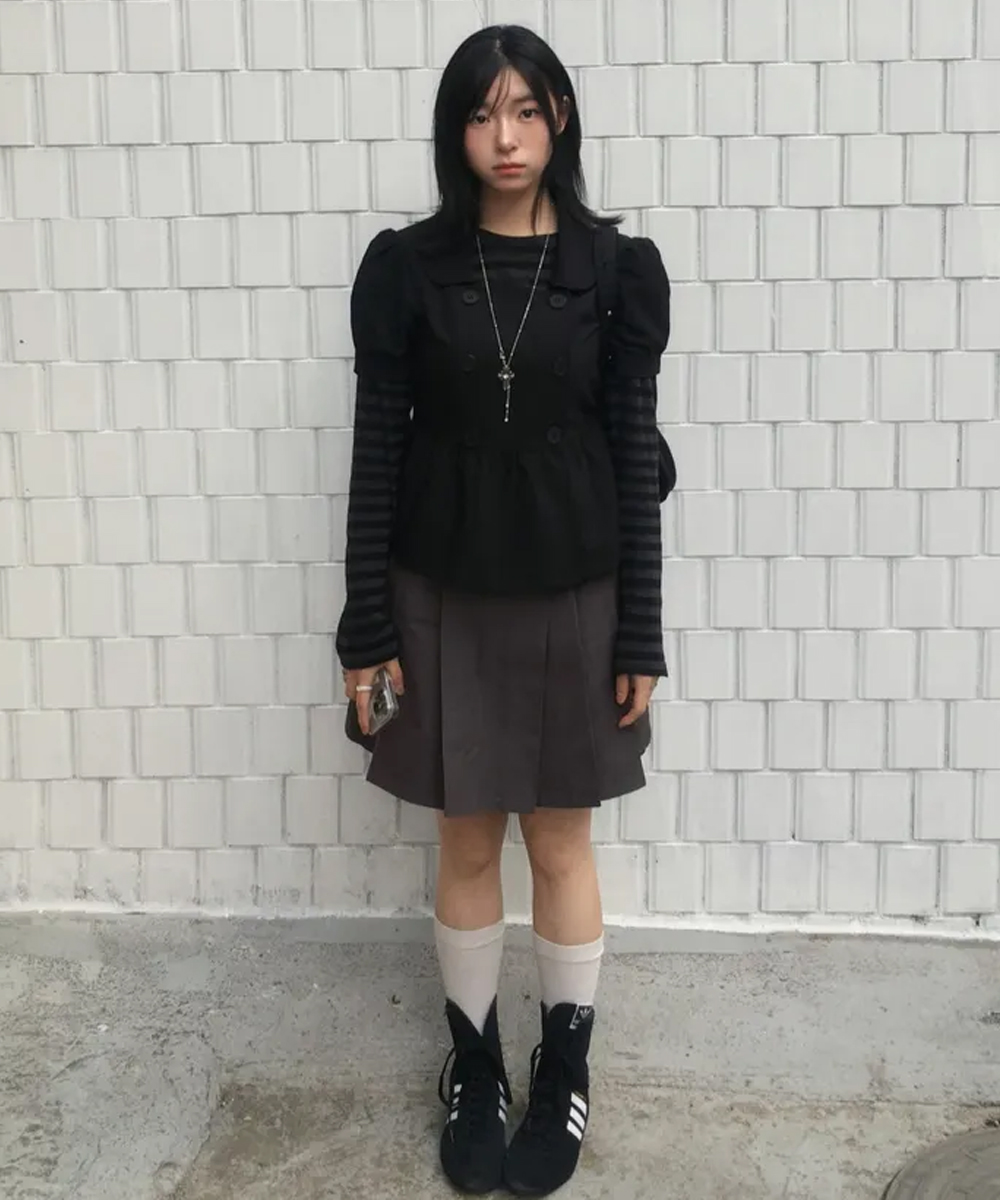 DOUBLE BUTTON FLARE SHIRT_BLACK