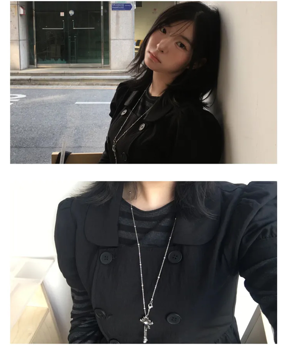 DOUBLE BUTTON FLARE SHIRT_BLACK
