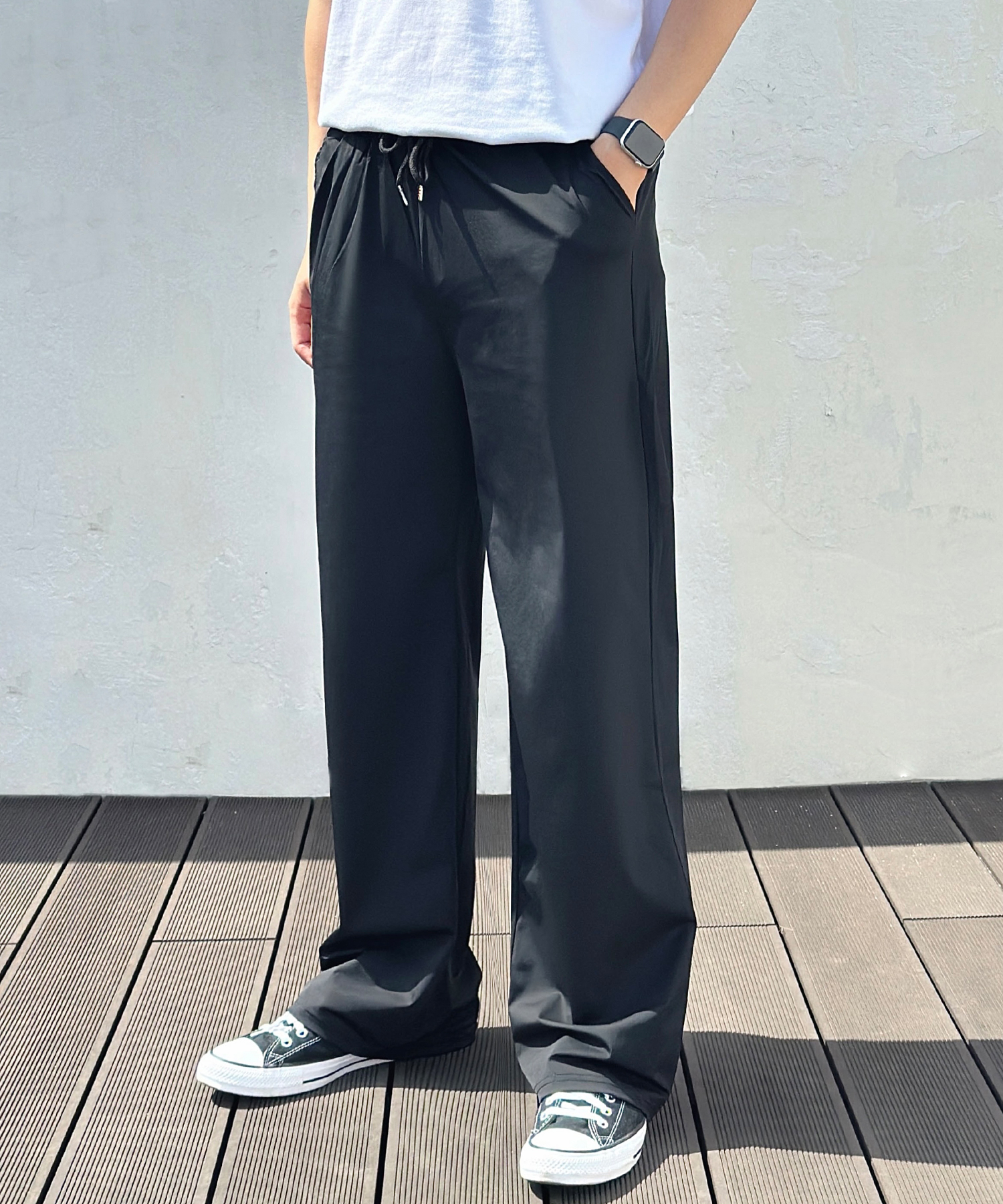 UNISEX COOLING SEMI-WIDE BANDING PANTS_BLACK