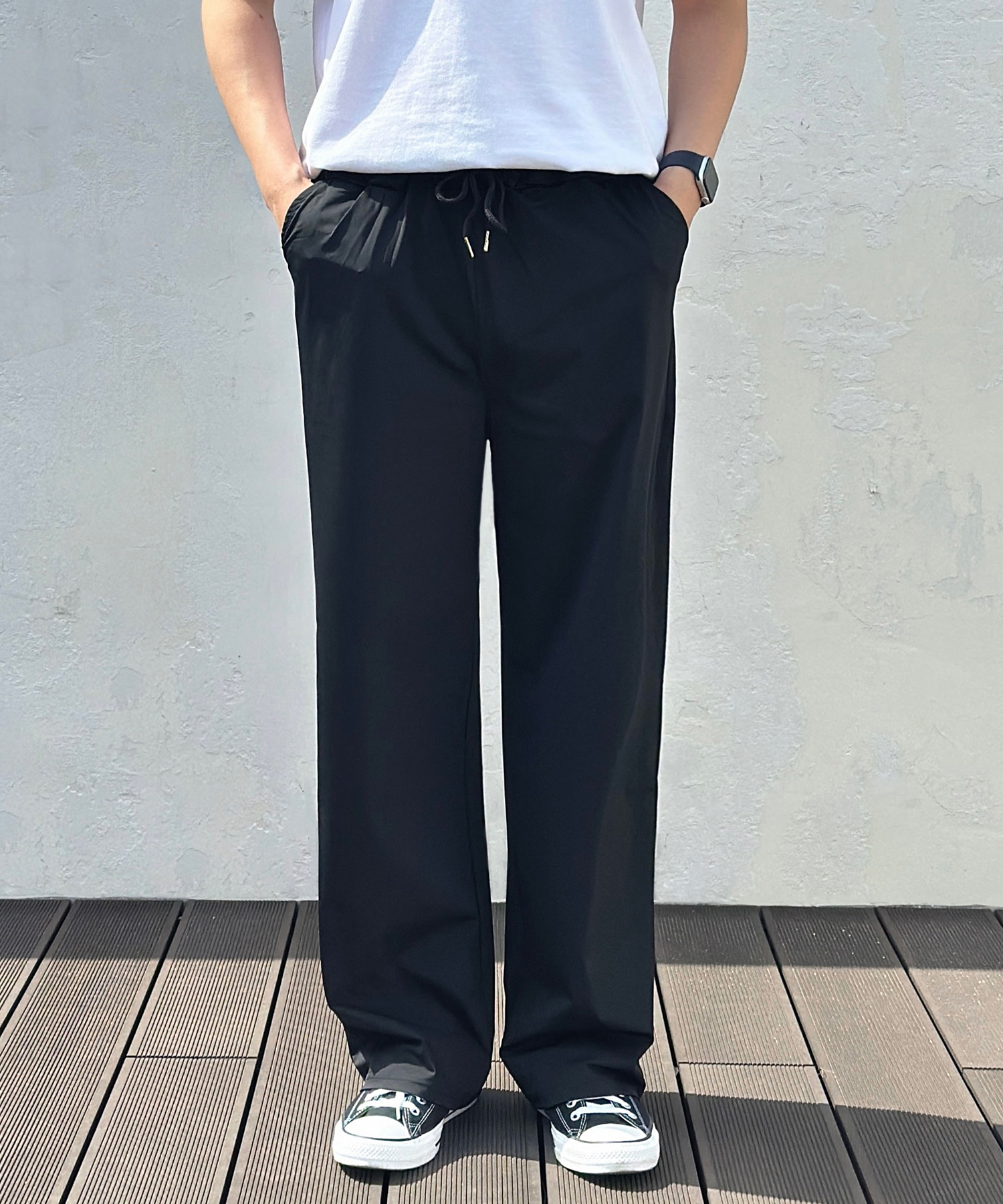 UNISEX COOLING SEMI-WIDE BANDING PANTS_BLACK