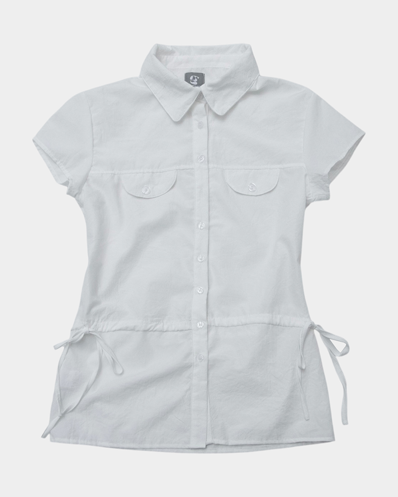 Блузка с коротким рукавом, завязками и кнопками [White]