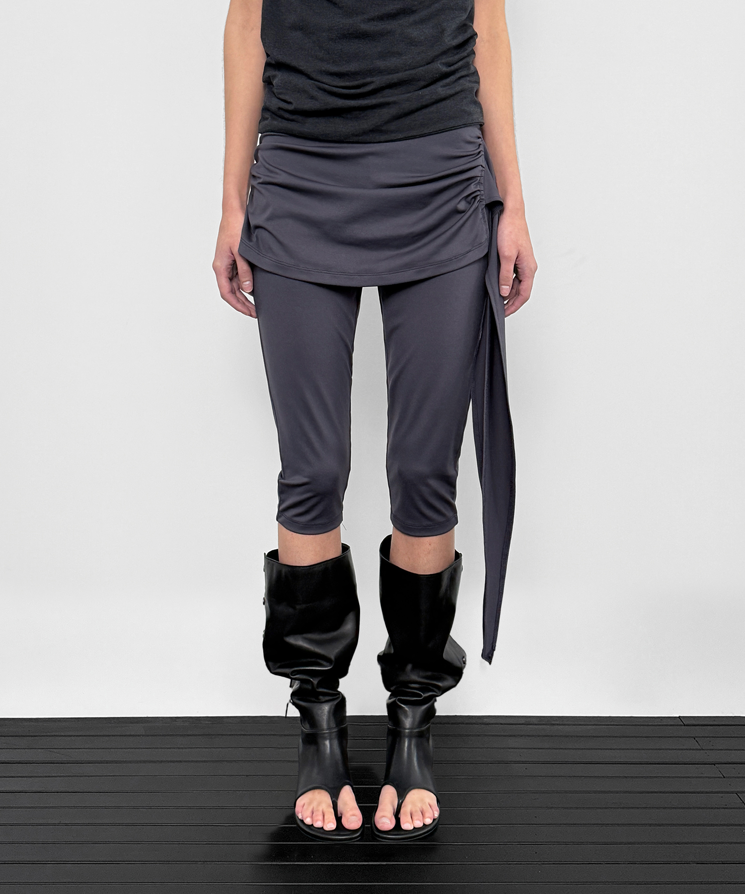 Capri Wrap Skirt Pants_Charcoal