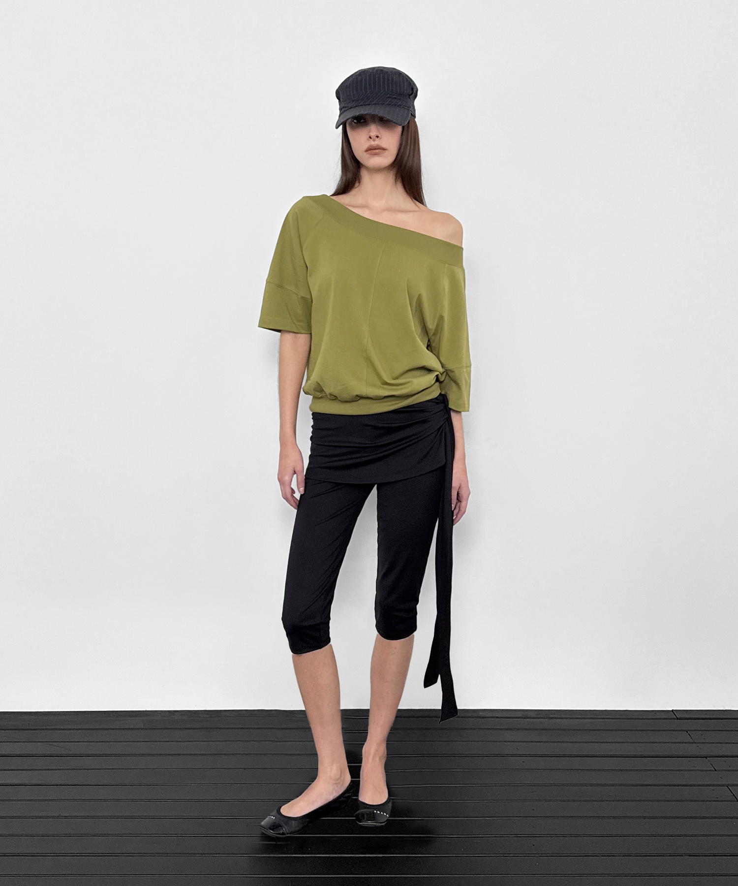 Capri Wrap Skirt Pants_Black