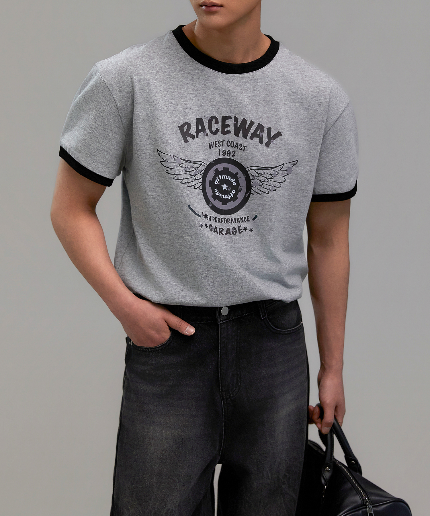 Кроп-футболка RACEWAY полу-muscle fit с кантом - Grey