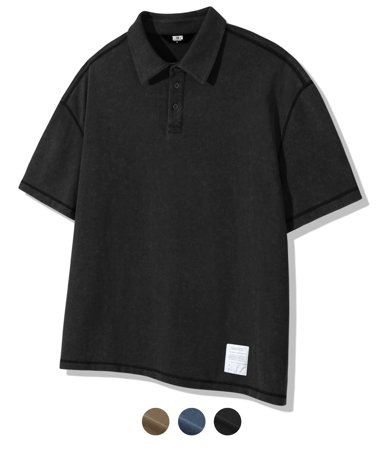 PIGMENT OVERLOCKED PATCH PIQUE HALF SHIRT_3color