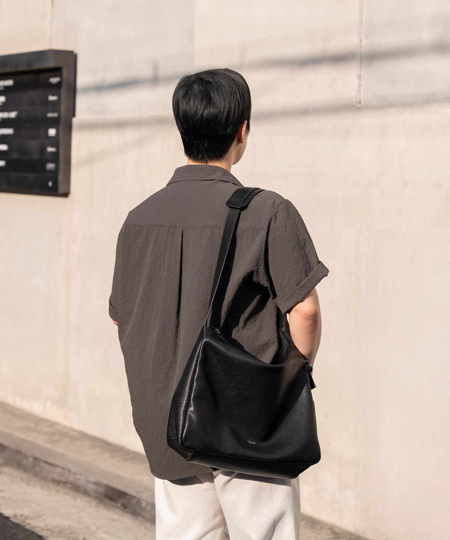 Кожаная сумка 2ways через плечо, Black, M size