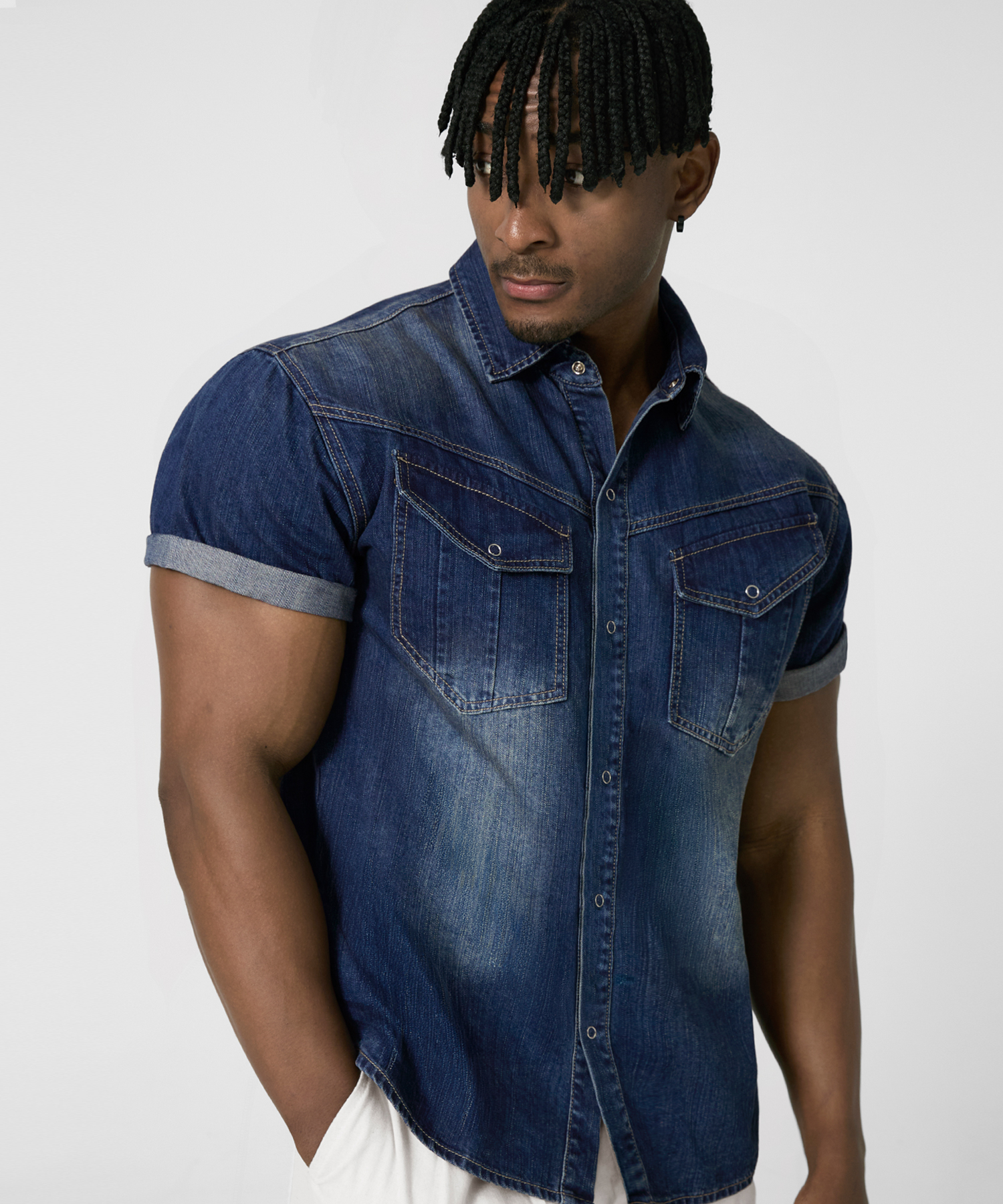 RAIN слаб прилегающий крой половинка деним SHIRTS_INDIGO синий