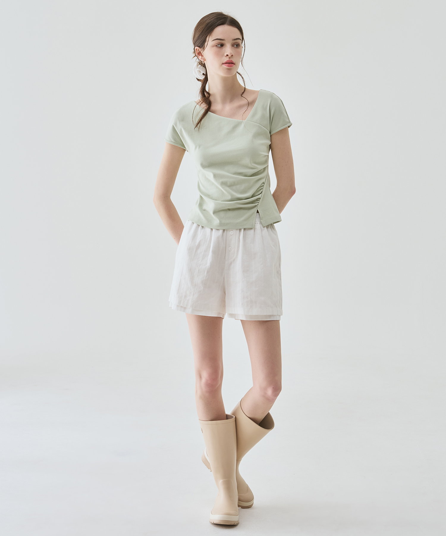 COTTON PUNCHING LAYERED SHORT брюки [белый]