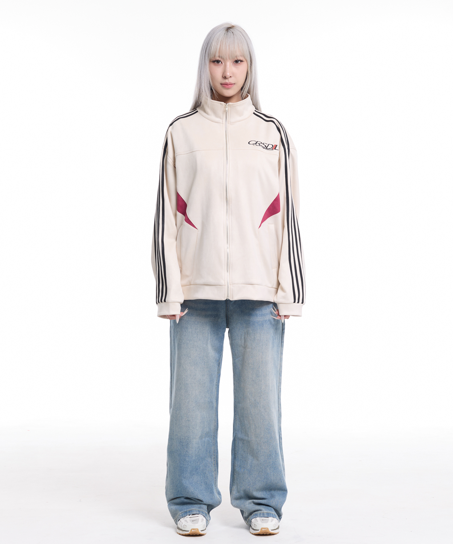 Suede Four-Line Track Coloring Zip-Up Ivory