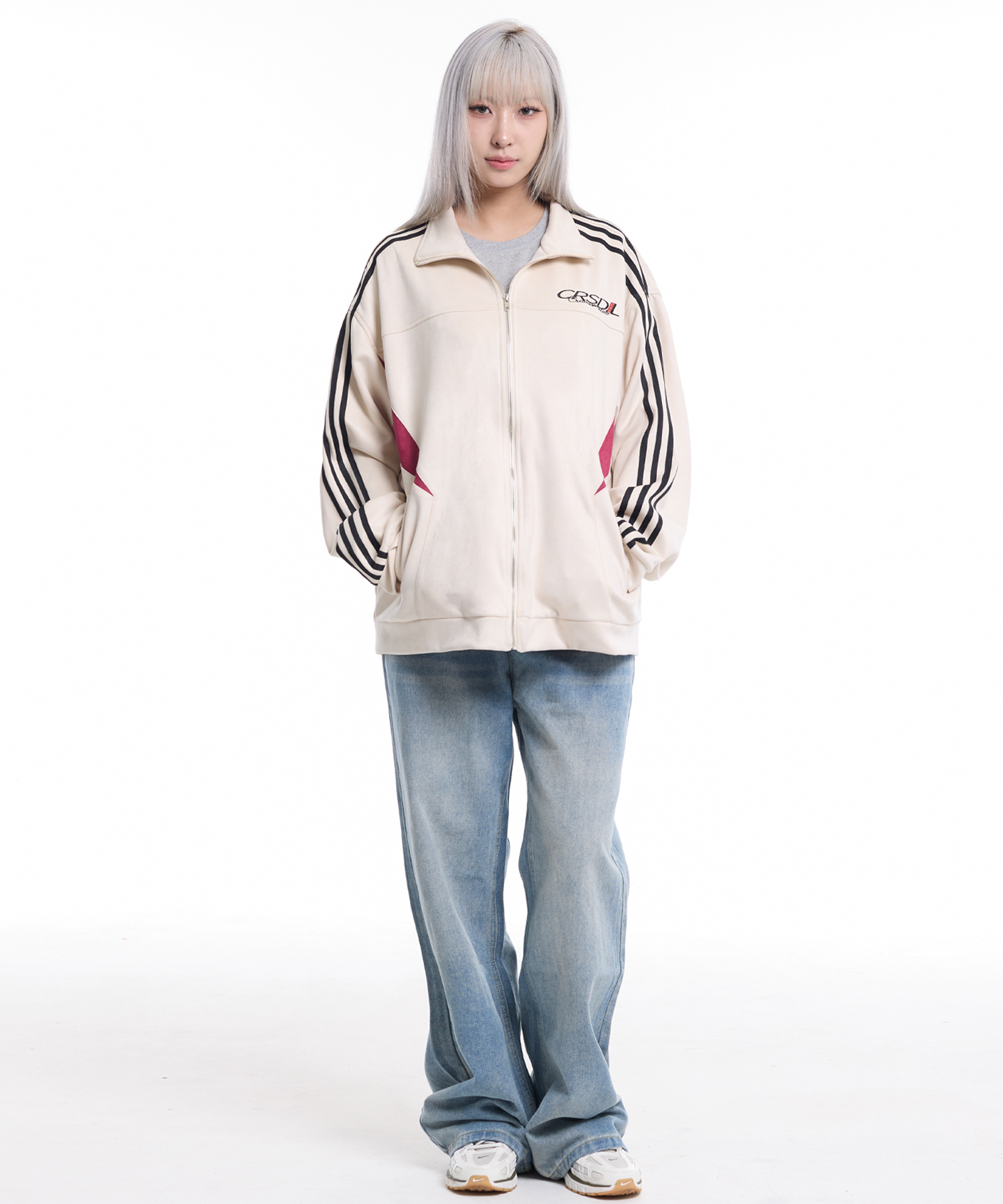Suede Four-Line Track Coloring Zip-Up Ivory