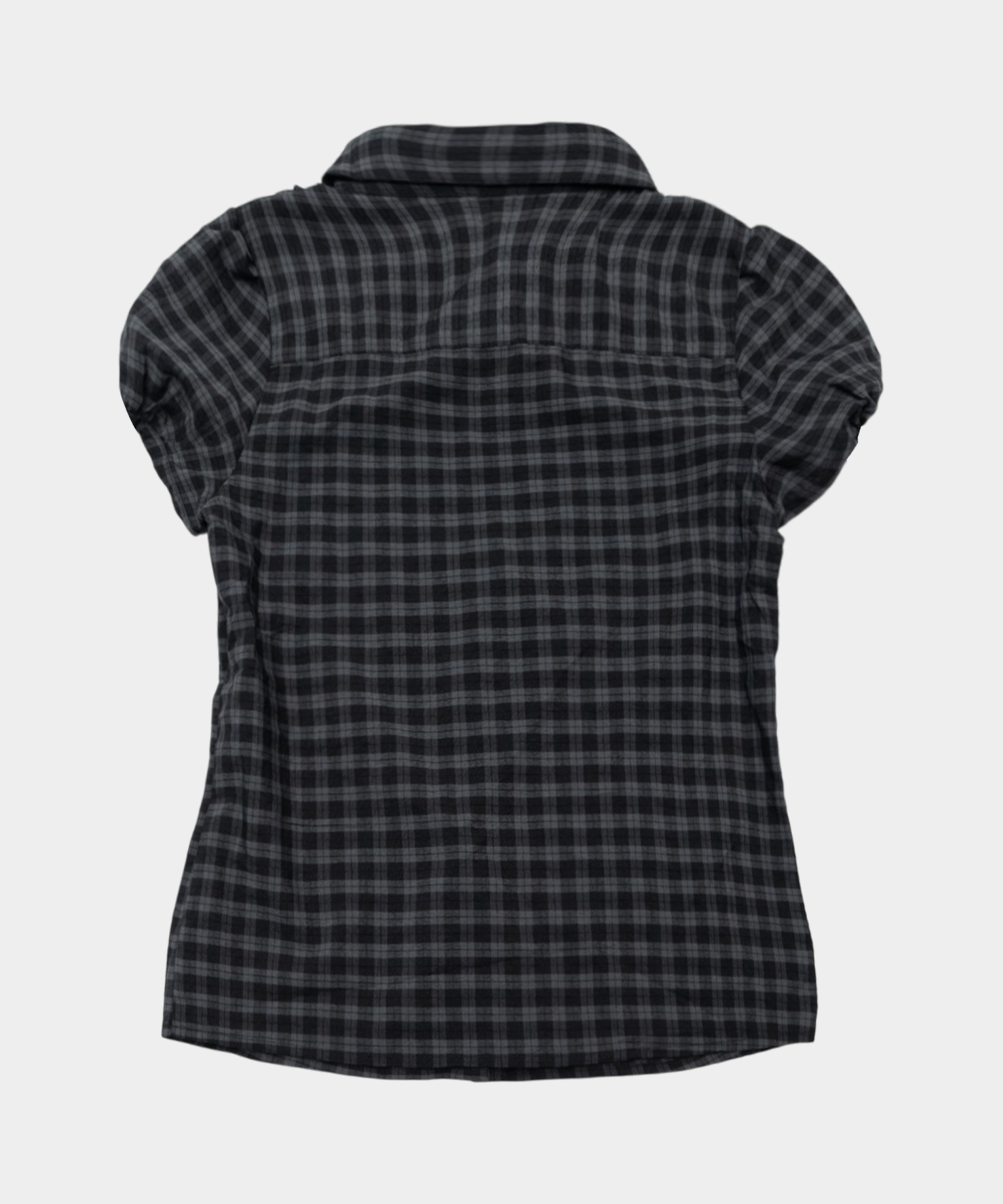 Блузка с рюшами в клетку и пышными рукавами [Charcoal]