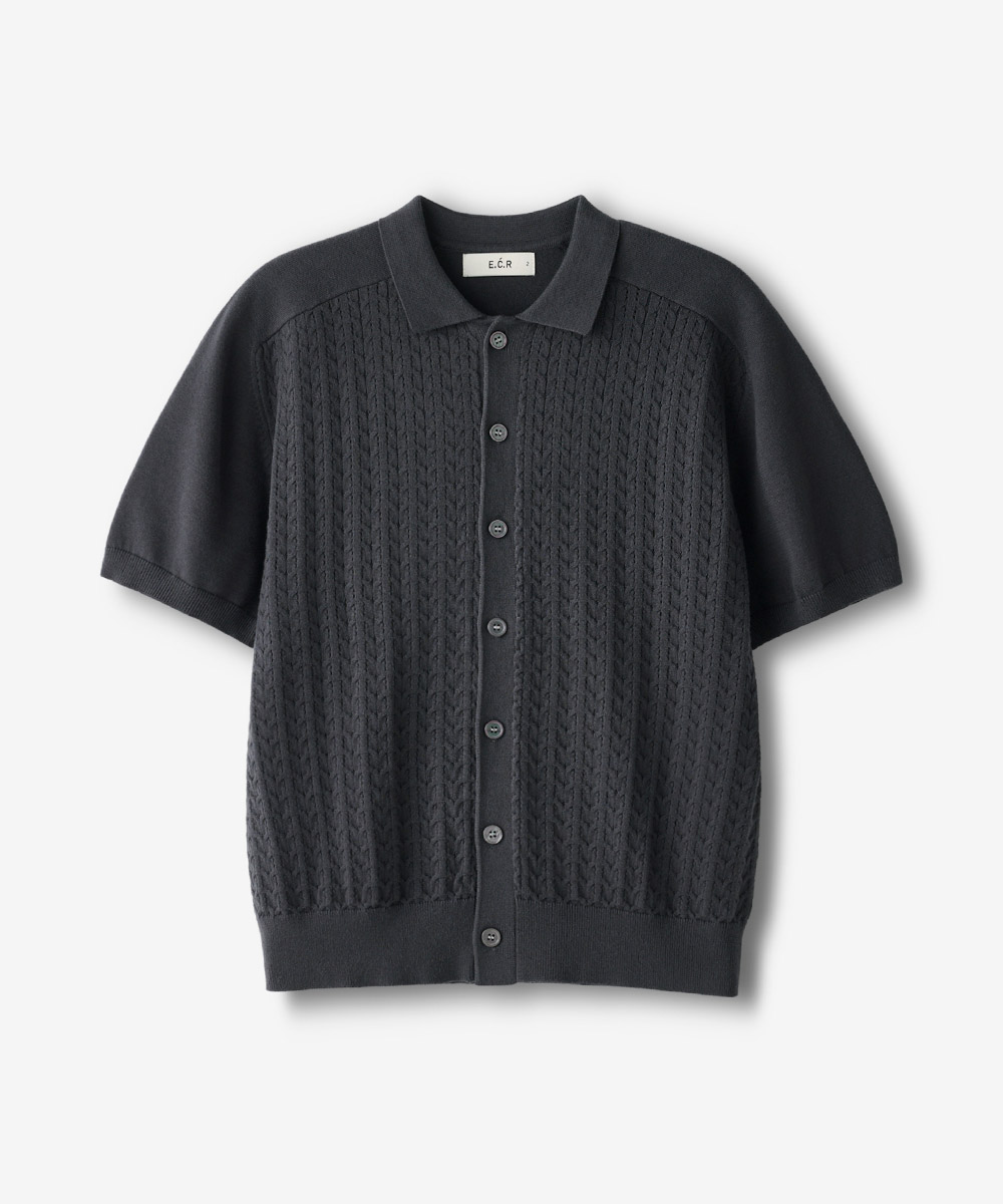 FRONT косичка CROP SHORT SLEEVE вязанный CARDIGAN_CHARCOAL