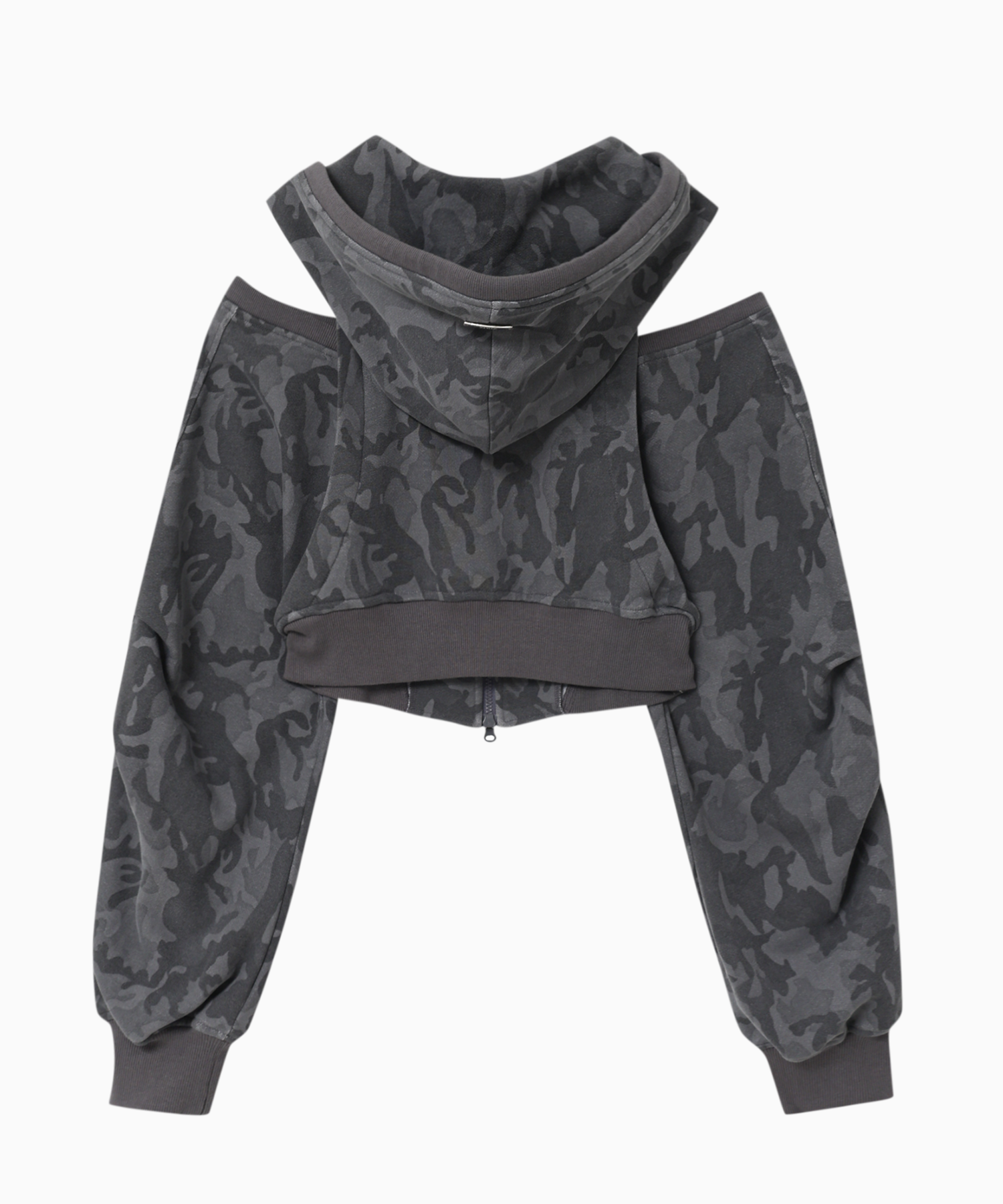 [W] ZNUZ CUT OUT OFF-SHOULER SET-UP CAMO HOODIE - ASH серый