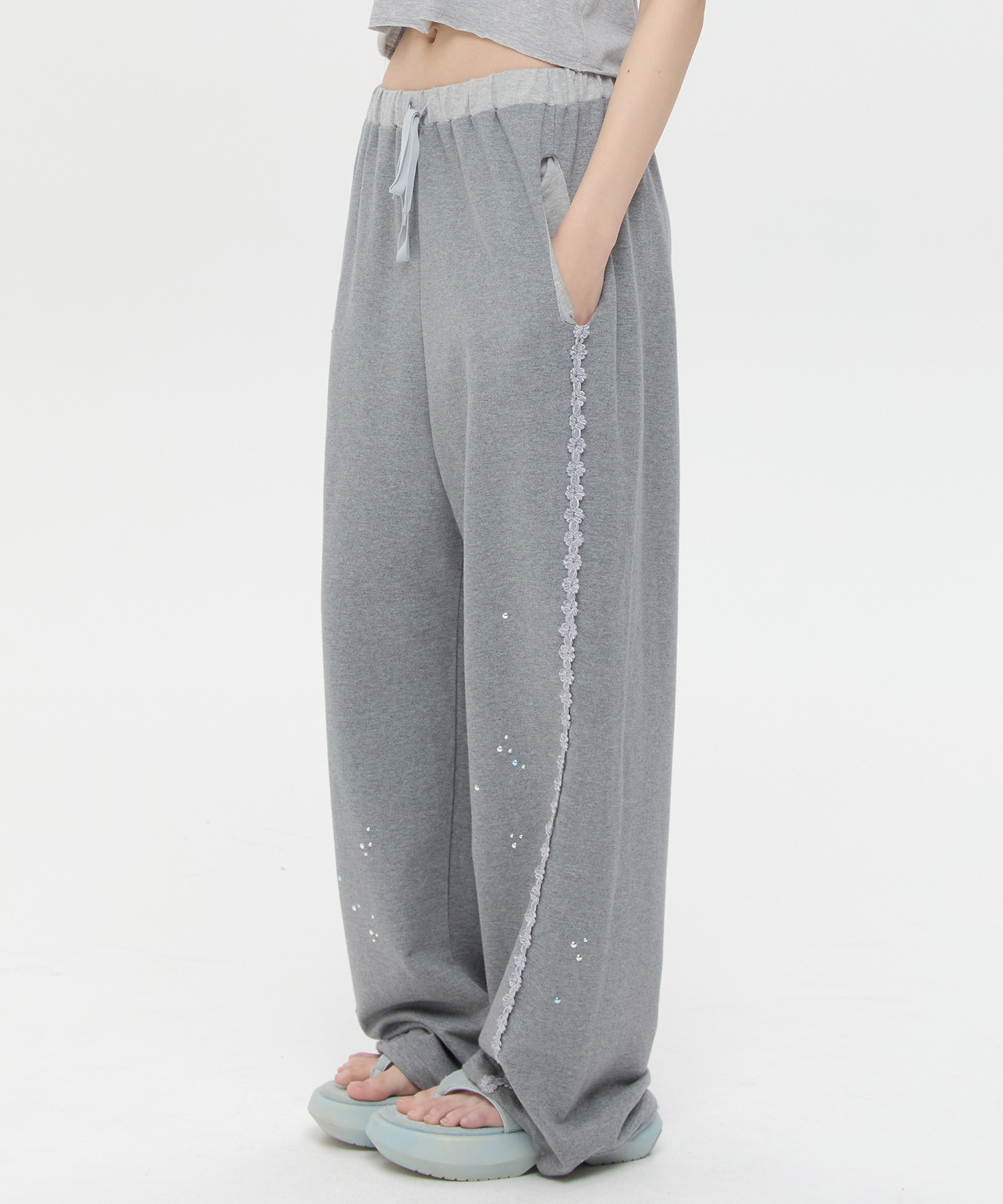 Lace Trim Hotfix SweatPants [серый]