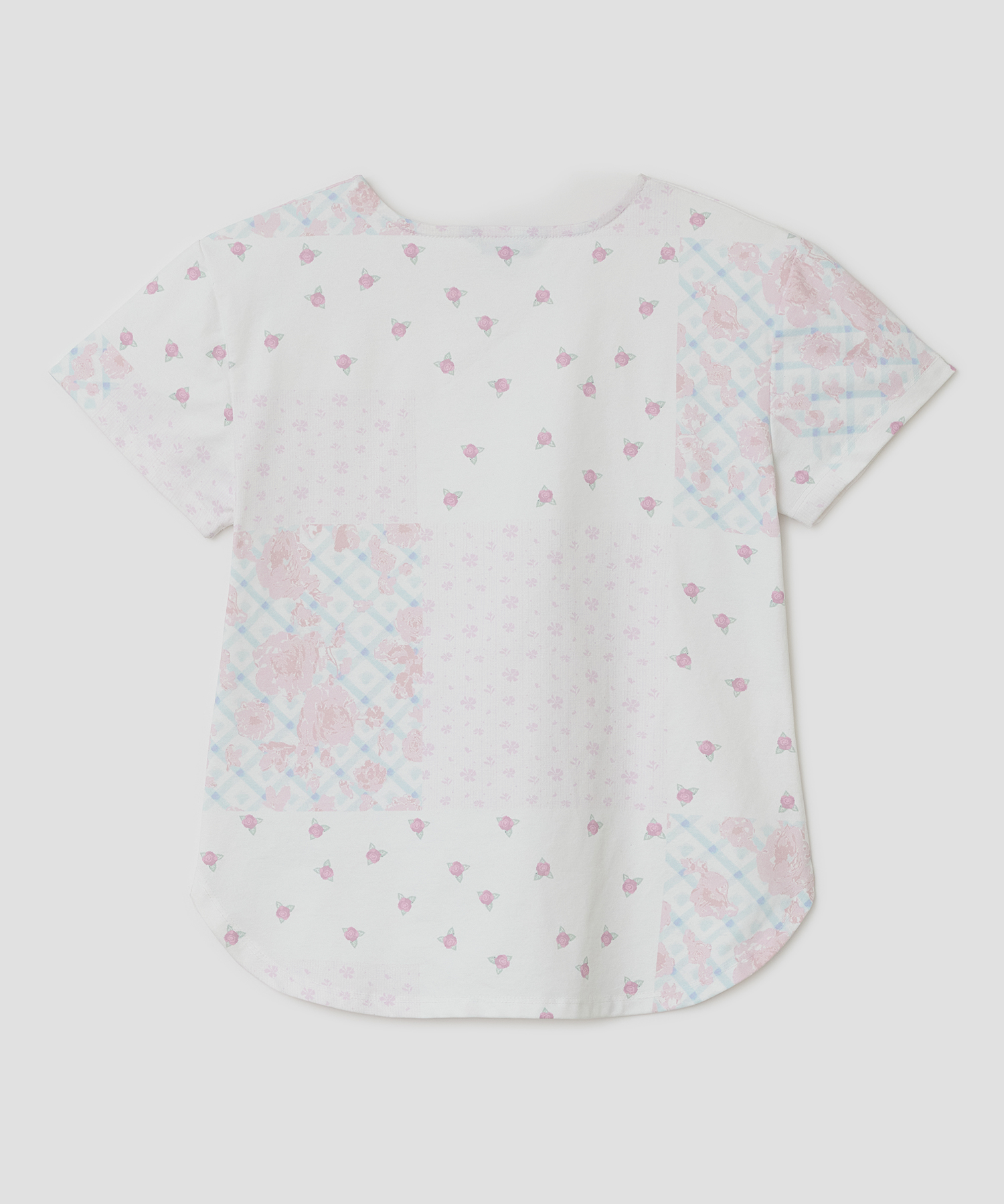 Flower Applique Curve короткий Sleeve Top [розовый]