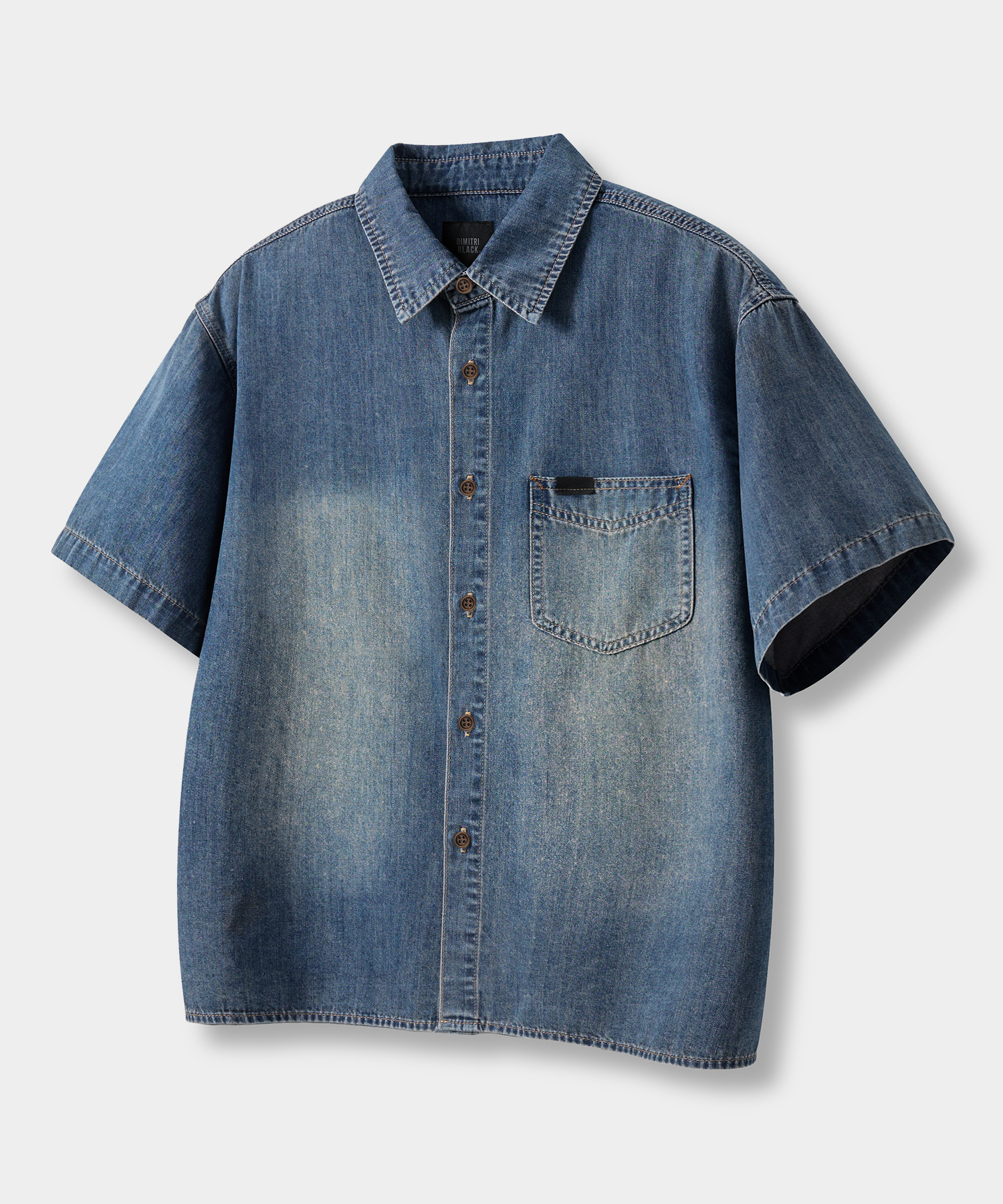BIO WASHING CROP DENIM короткий SLEEVE SHIRT_2 COLOR