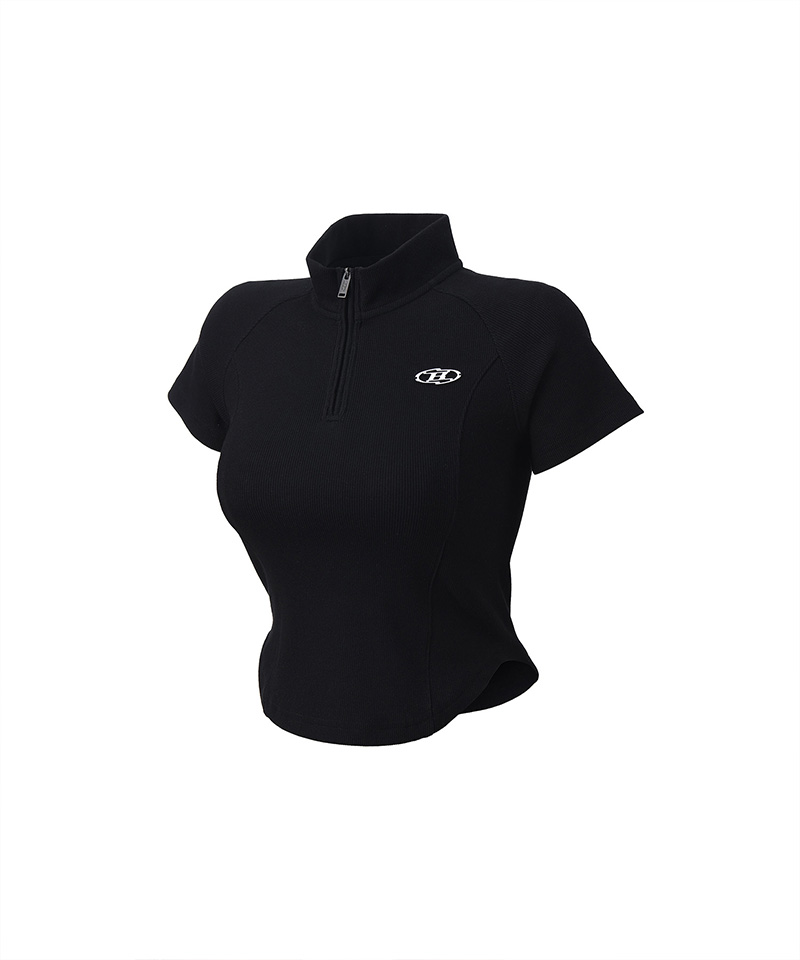 W B PENDANT RIBBED HALF ZIP-UP T-SHIRTS [черный]