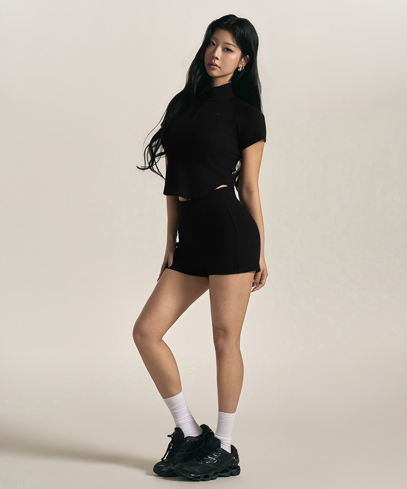 W B PENDANT RIBBED HALF ZIP-UP T-SHIRTS [черный]