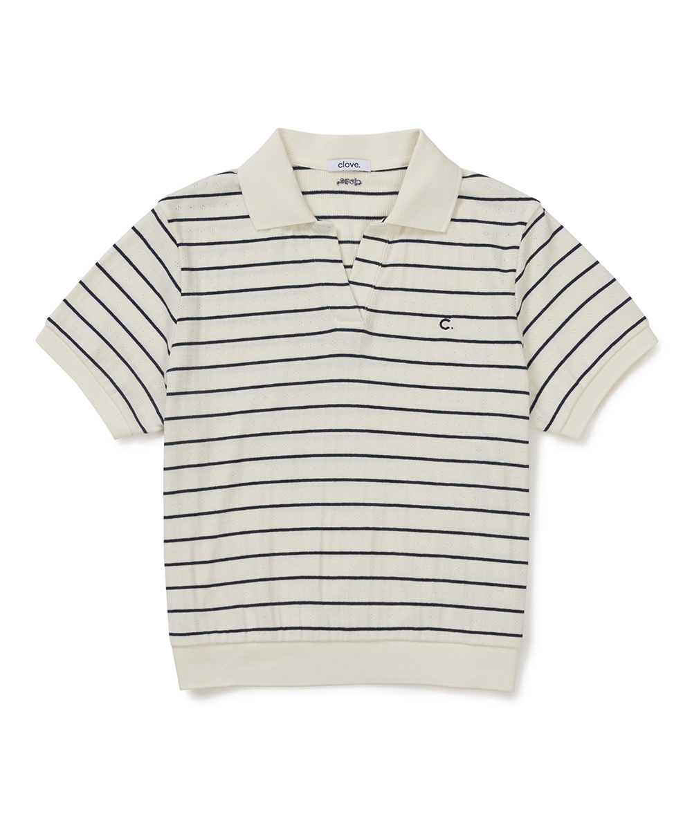 [26SM clove] полоска Logo Polo рубашка (Ivory)