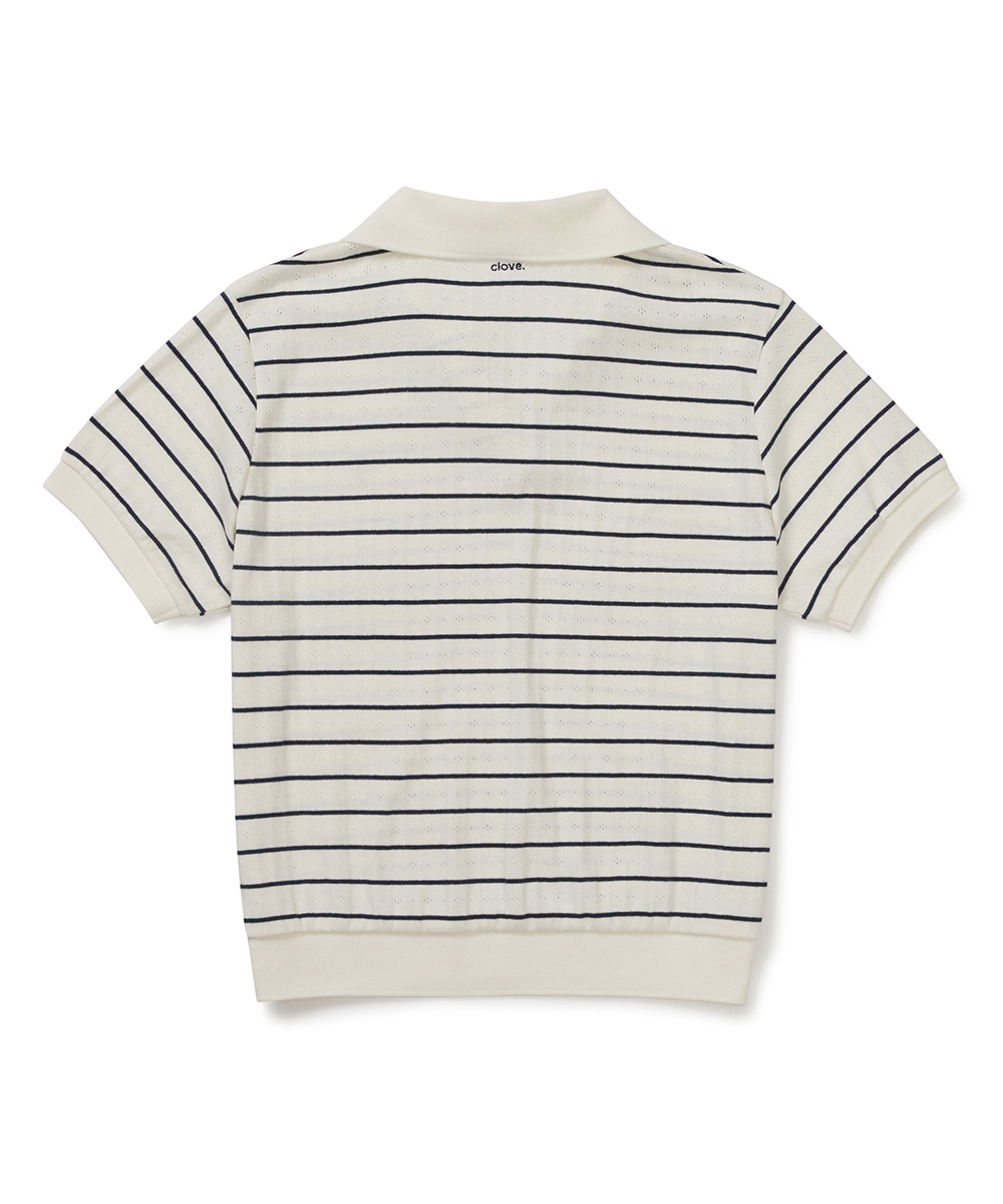 [26SM clove] полоска Logo Polo рубашка (Ivory)