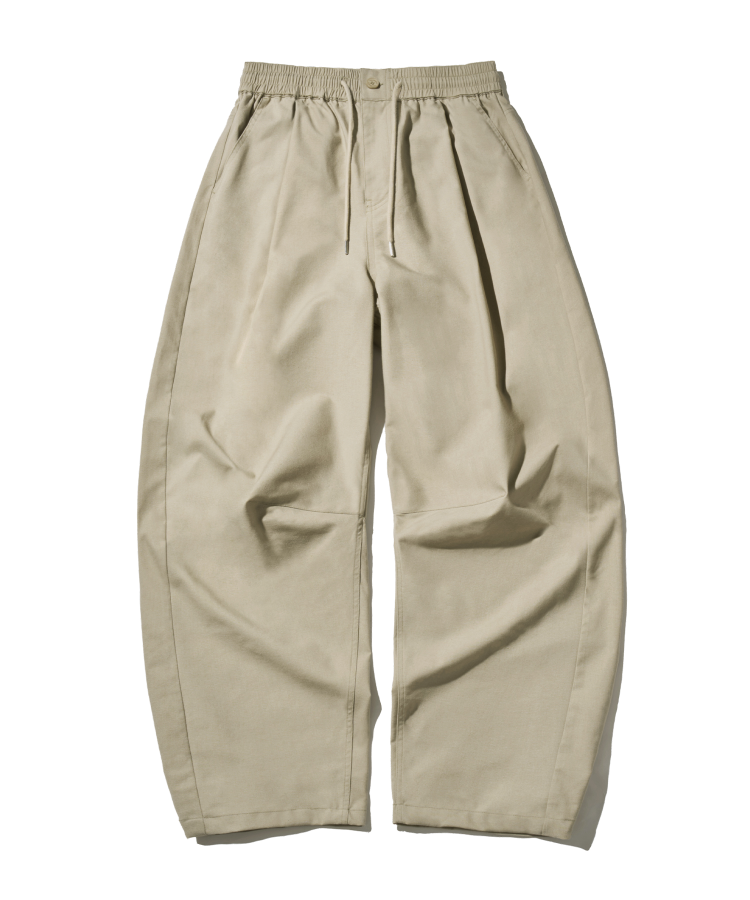 One Tuck Curved Linen Pants-Beige
