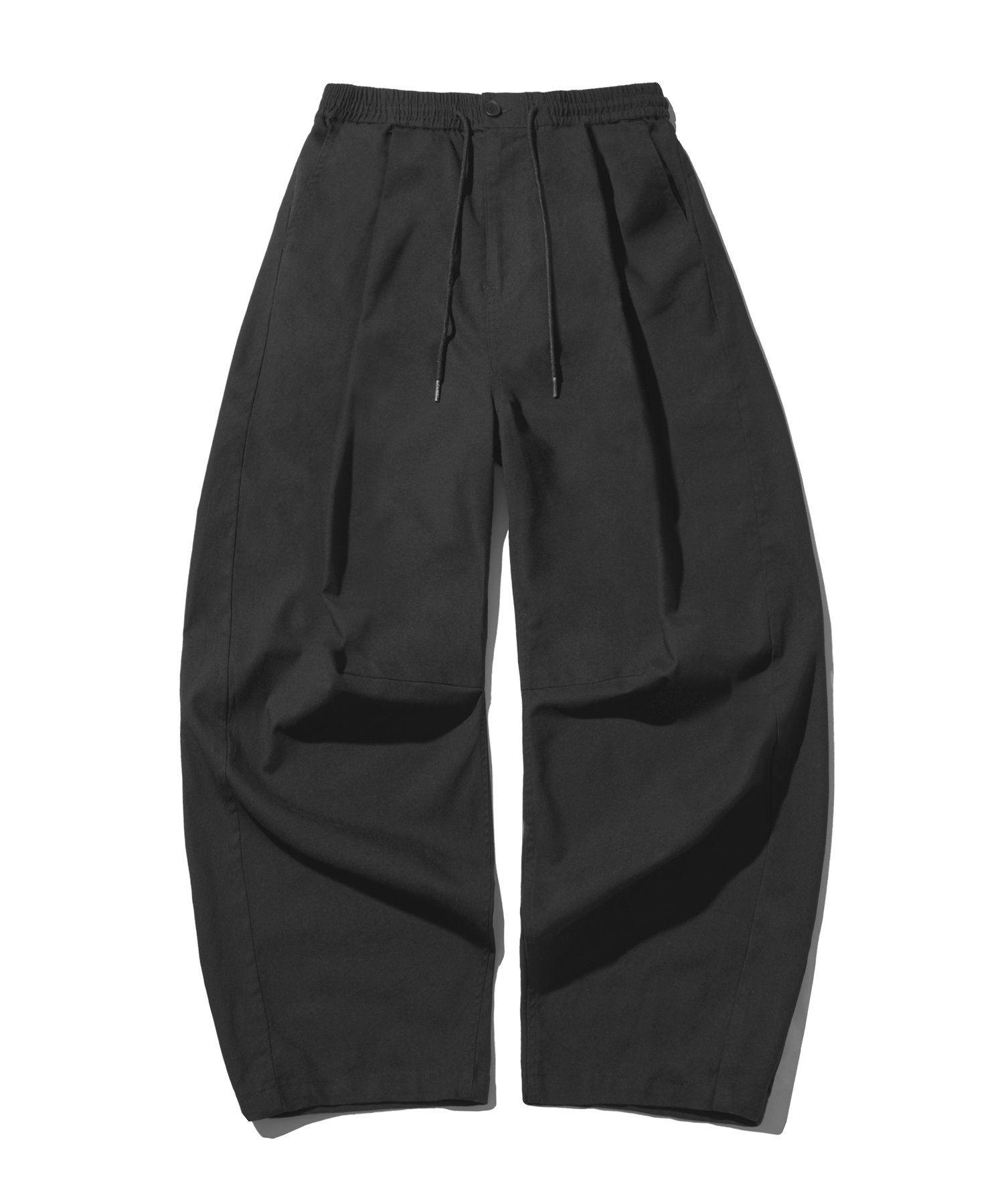 One Tuck Curved Linen Pants-Black