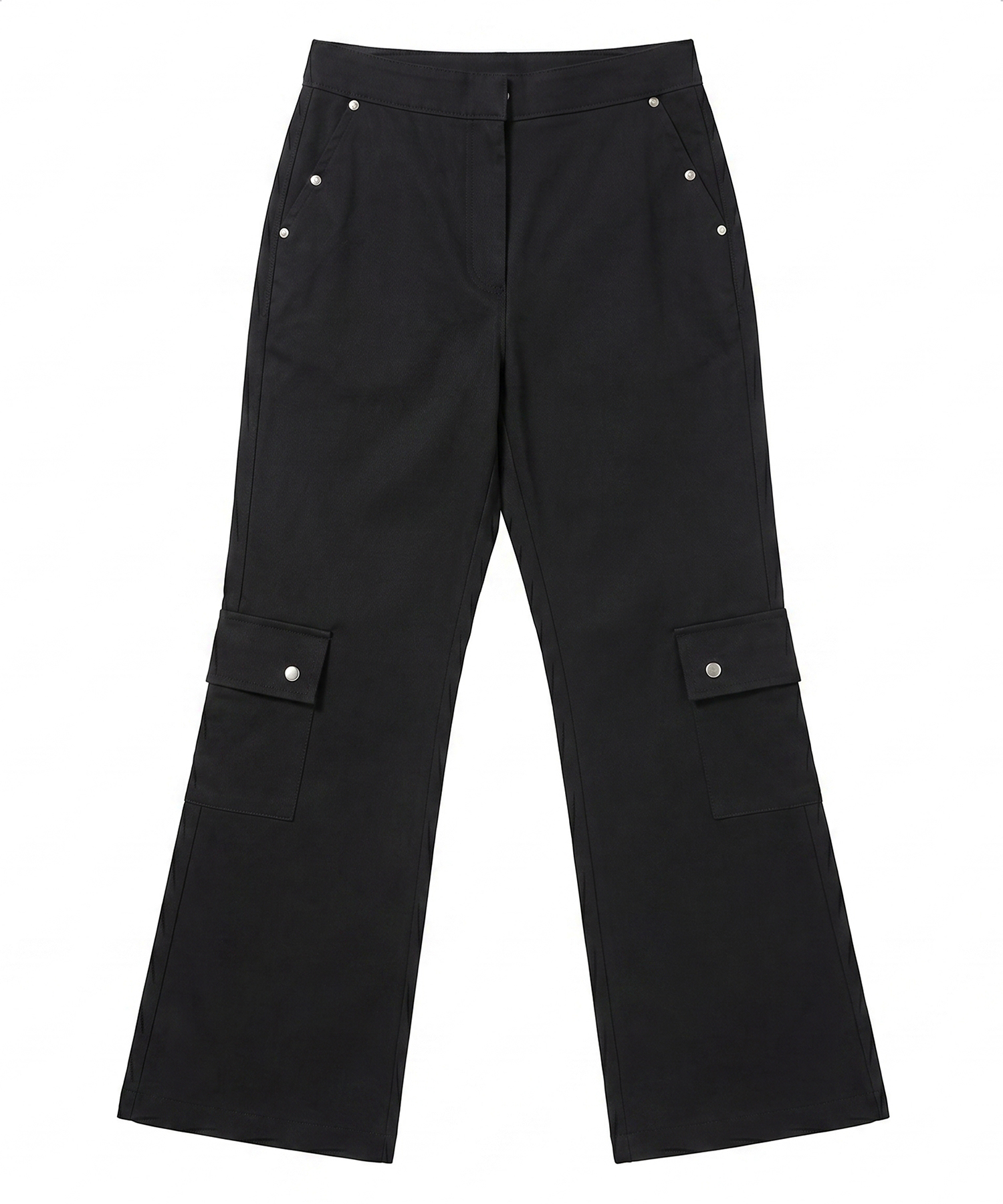 Eyelet Wide Cotton Cargo Pants (Black)