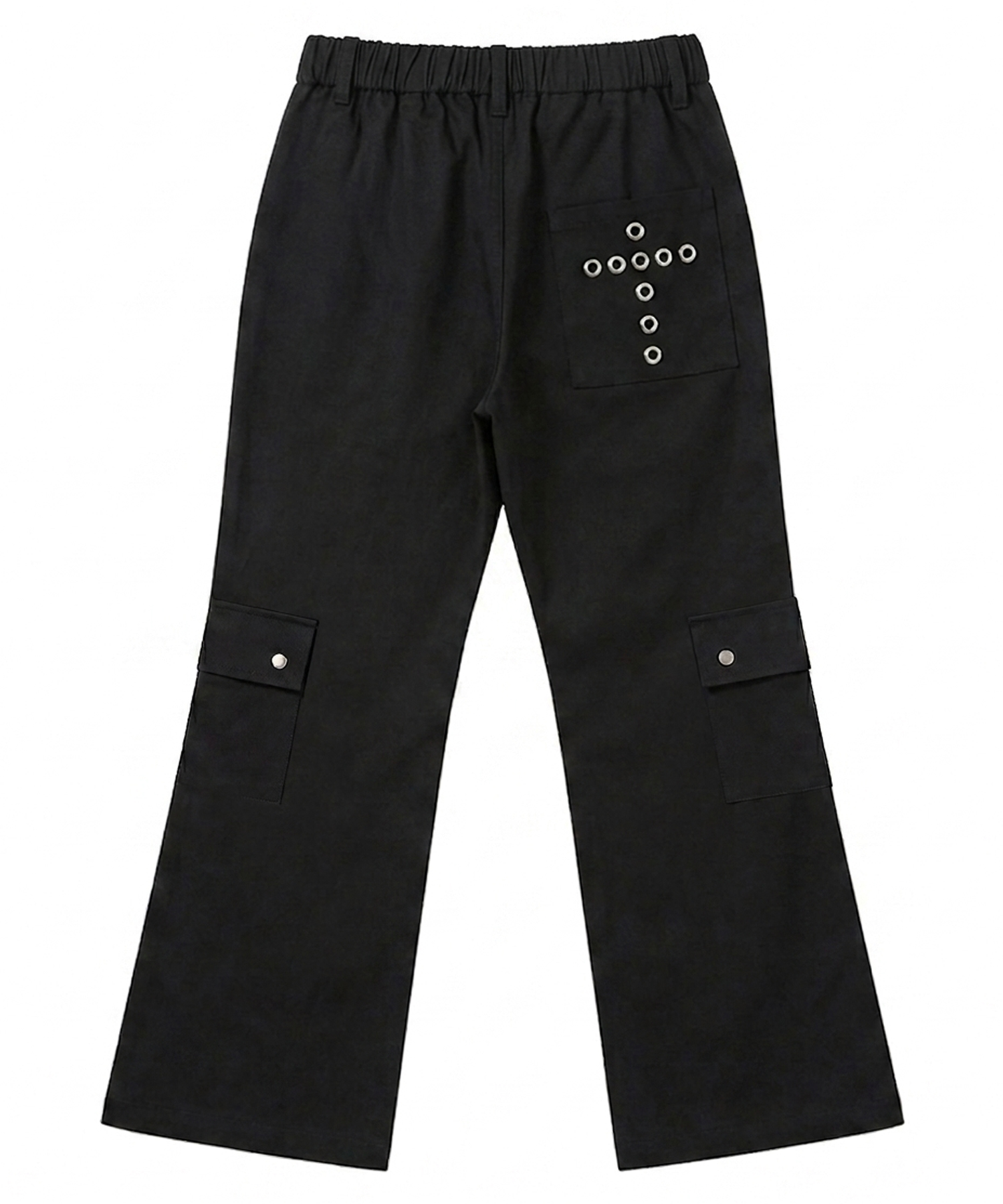 Eyelet Wide Cotton Cargo Pants (Black)