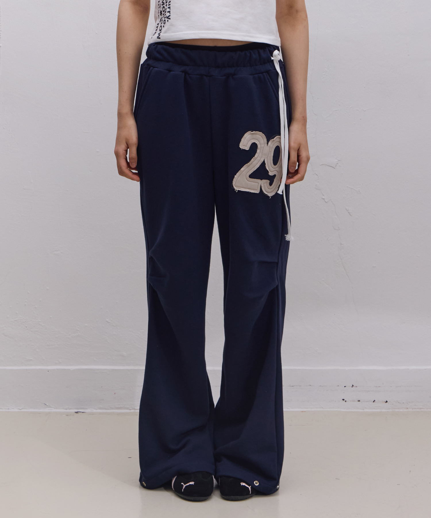 29patchwork Pintuck Sweatpants (Navy)