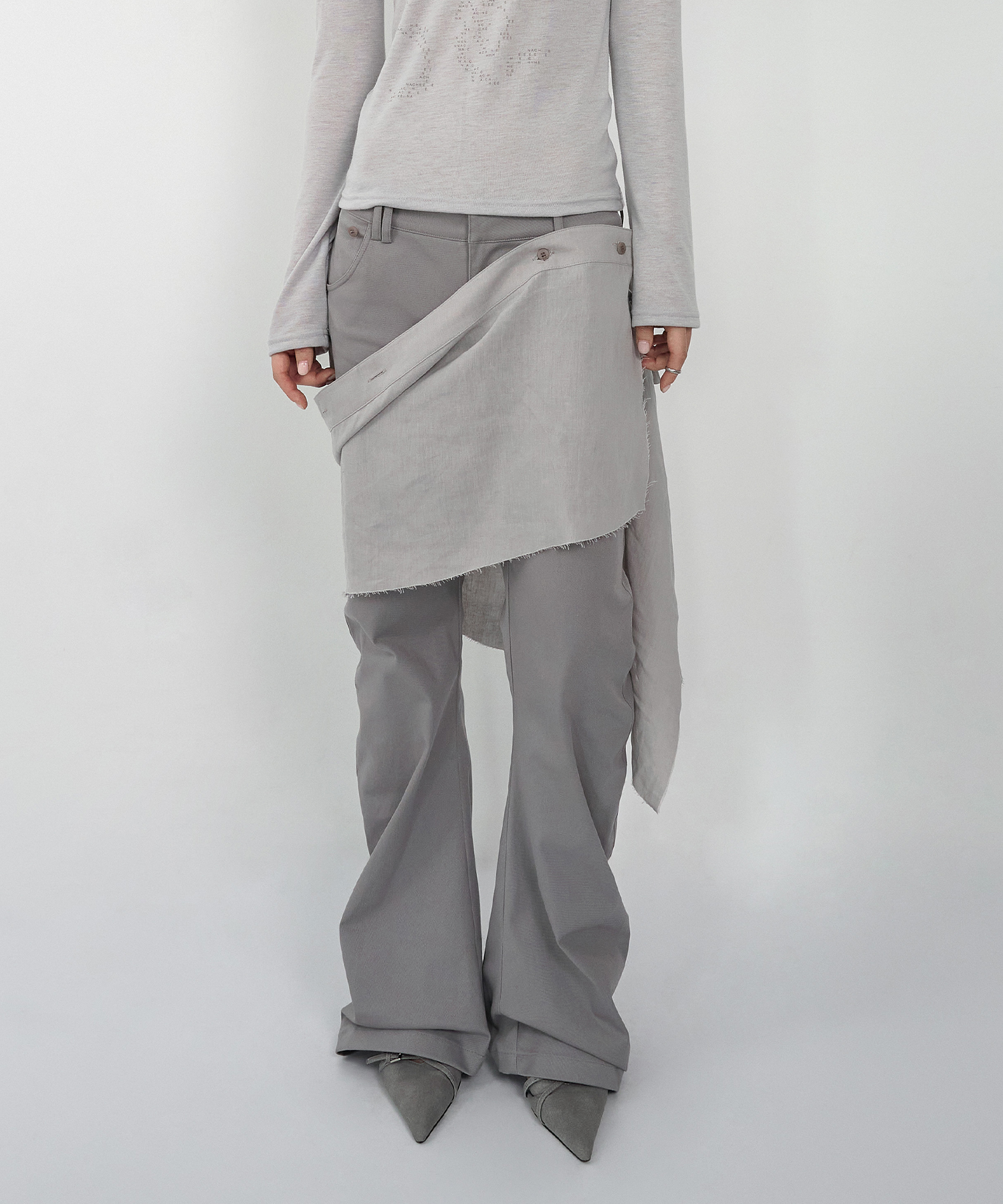 DETACHABLE LAYERED SKIRT PANTS ASH BEIGE