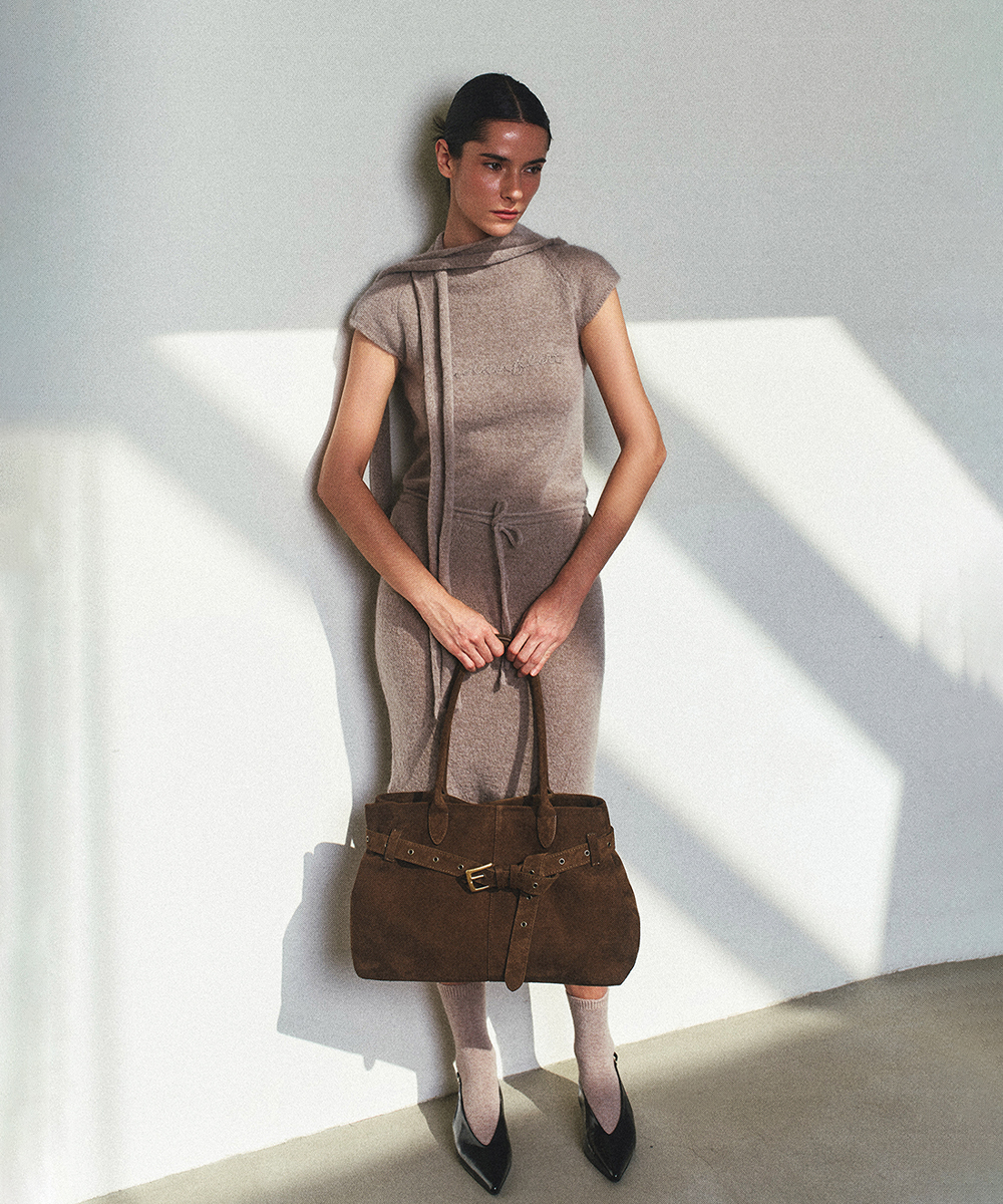 Belt Strap Shoulder Bag - BROWN