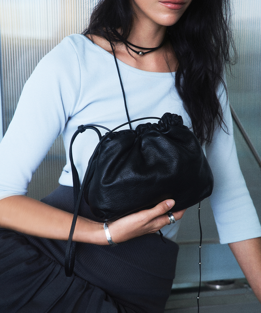Soft Shirring Bag - BLACK