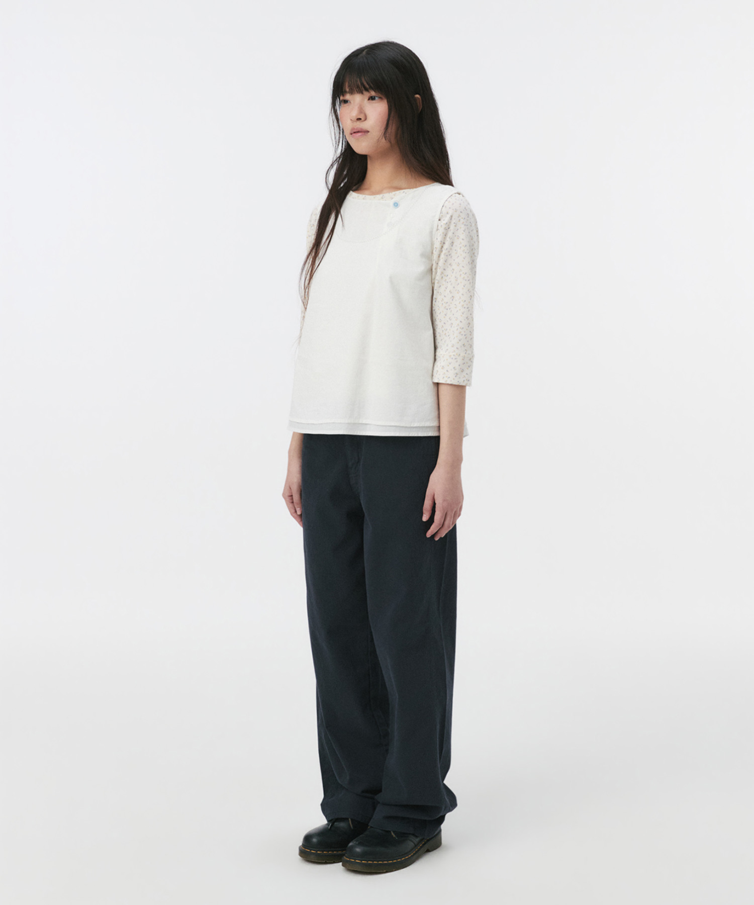 STRAIGHT COLOR COTTON PANTS, NAVY