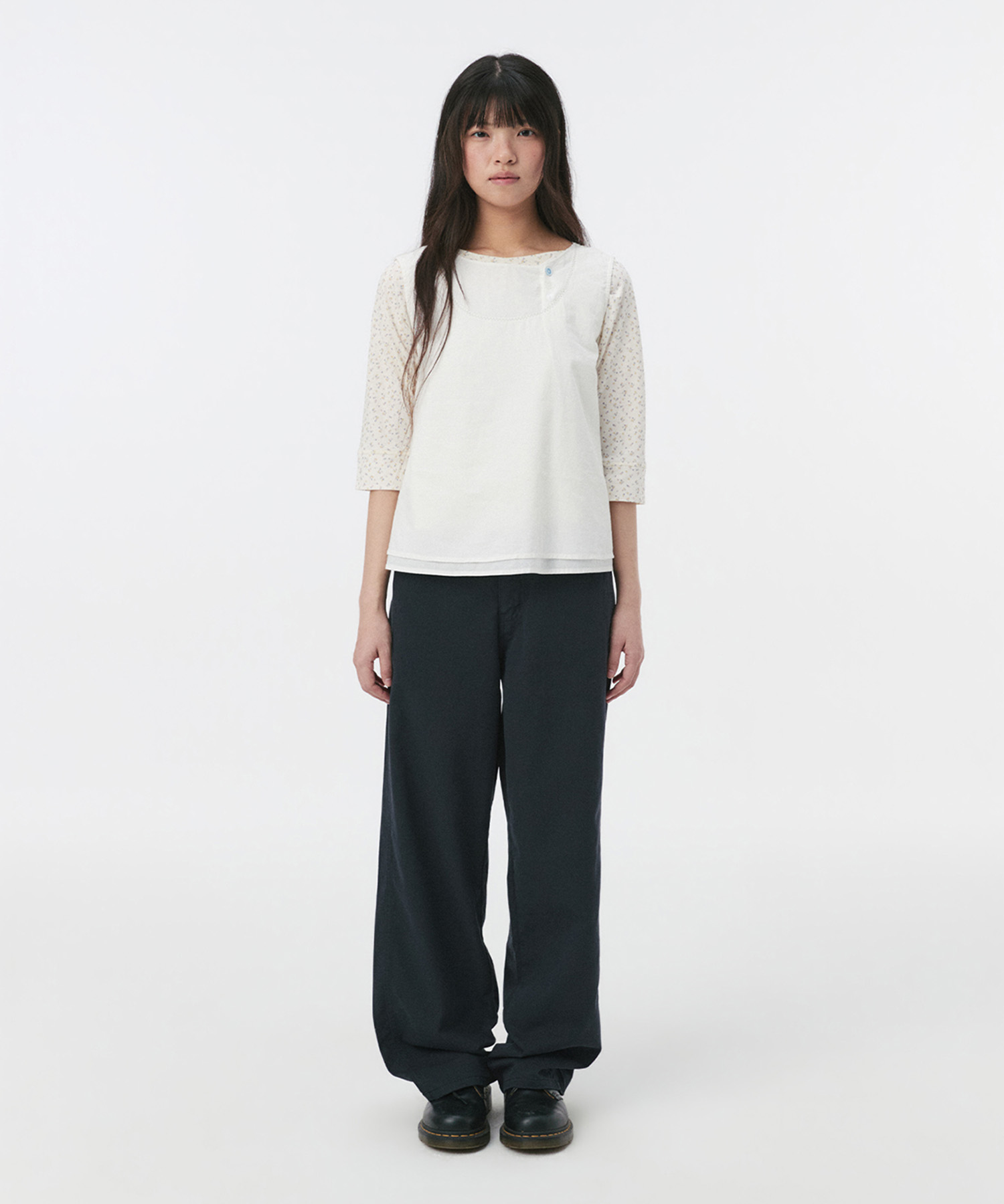 STRAIGHT COLOR COTTON PANTS, NAVY