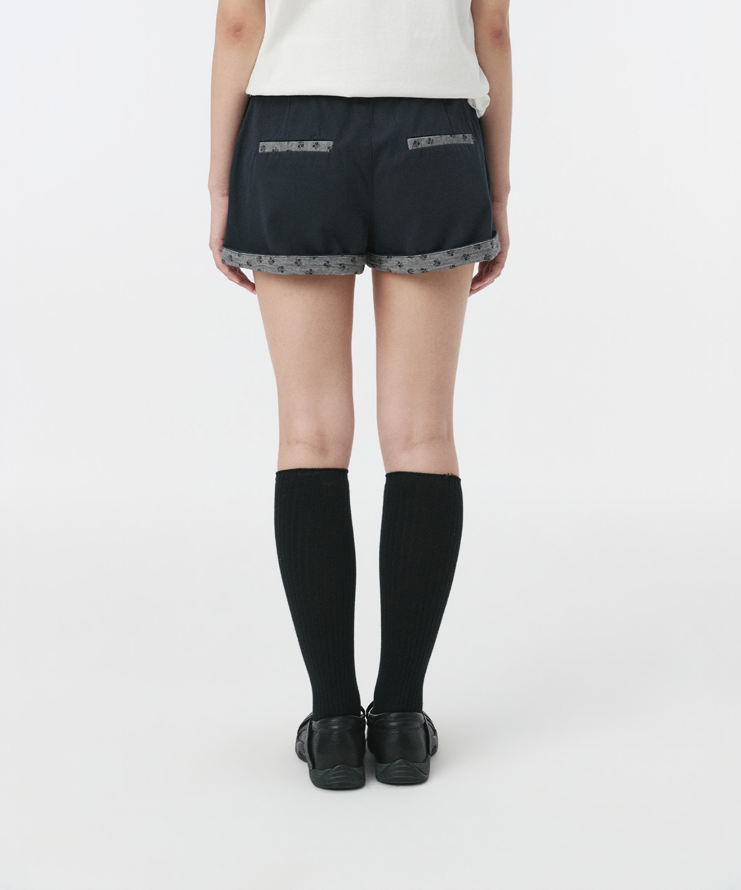 FLORAL DETAIL COTTON SHORTS, DEEP NAVY