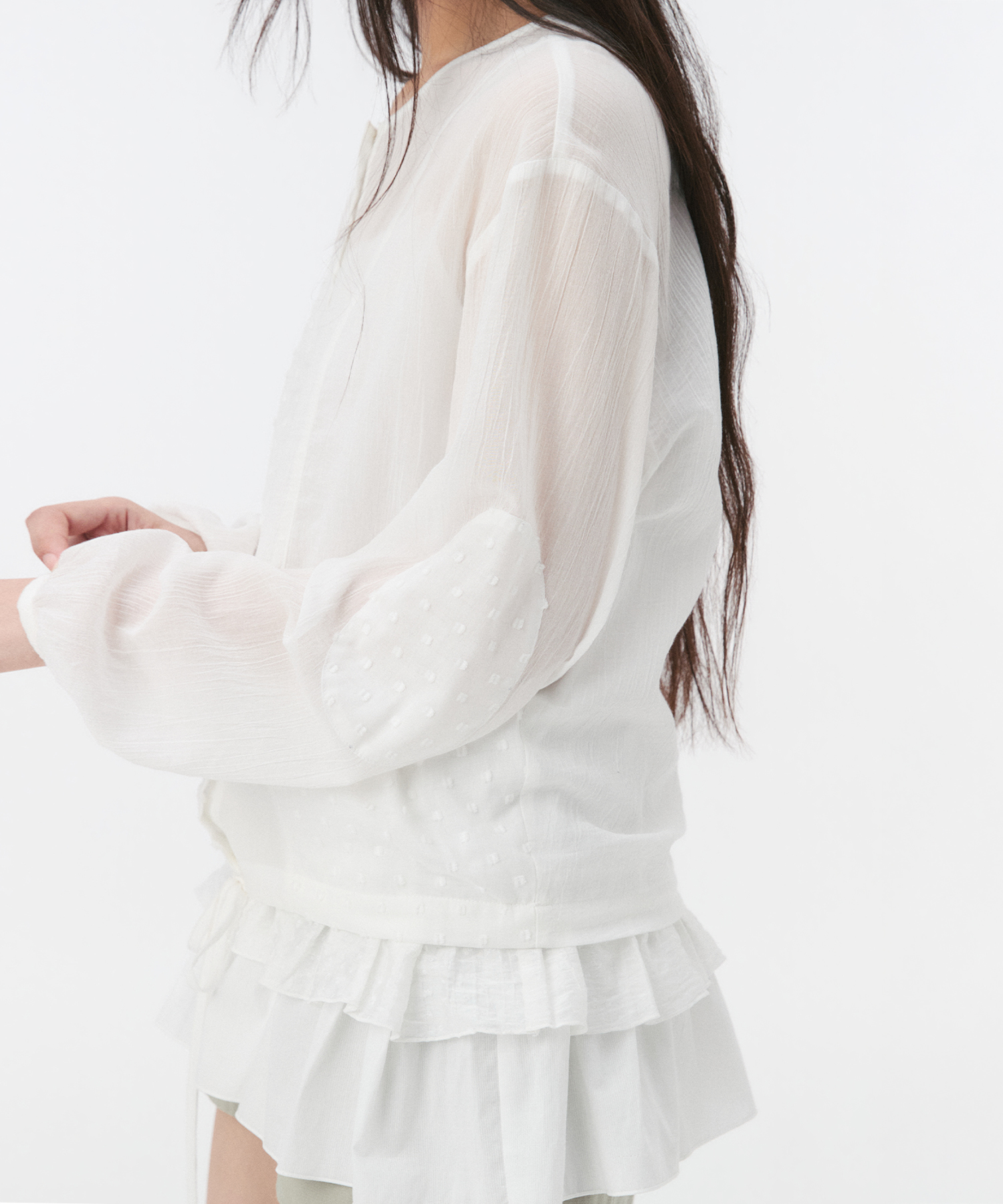 DOT PATCHWORK BLOUSE, WHITE