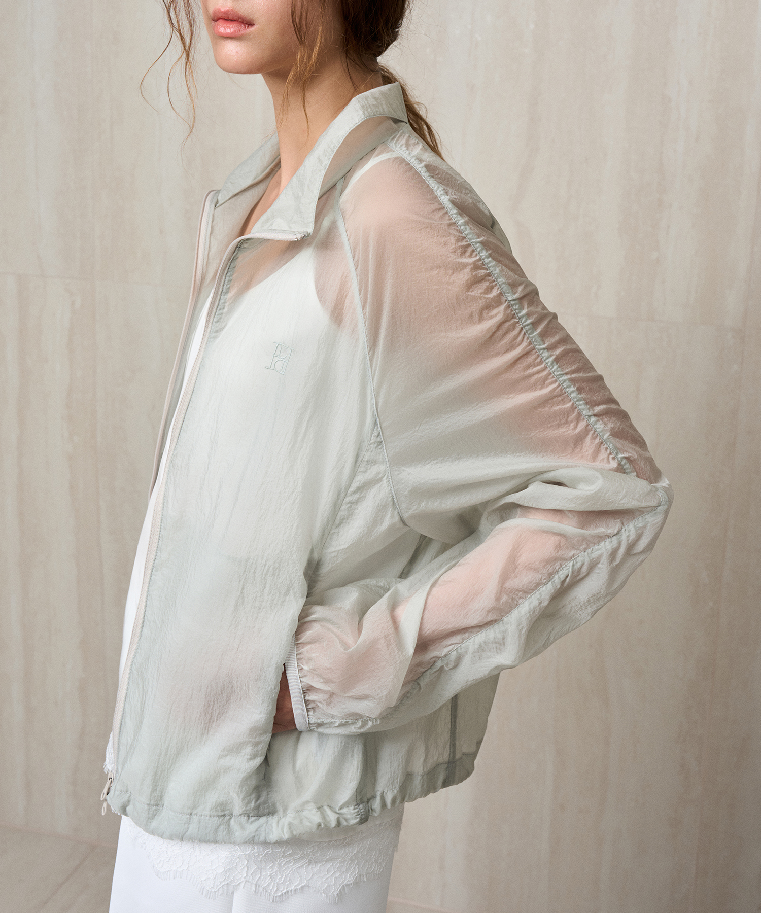 SHEER WINDBREAKER JACKET SEASALT