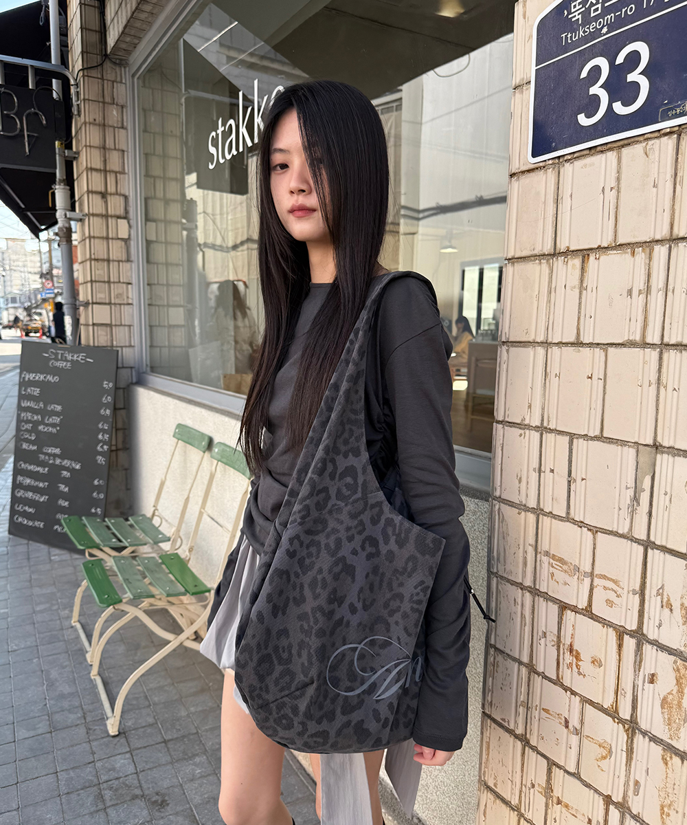 Hobo Shoulder Bag - CHARCOAL(LEOPARD)