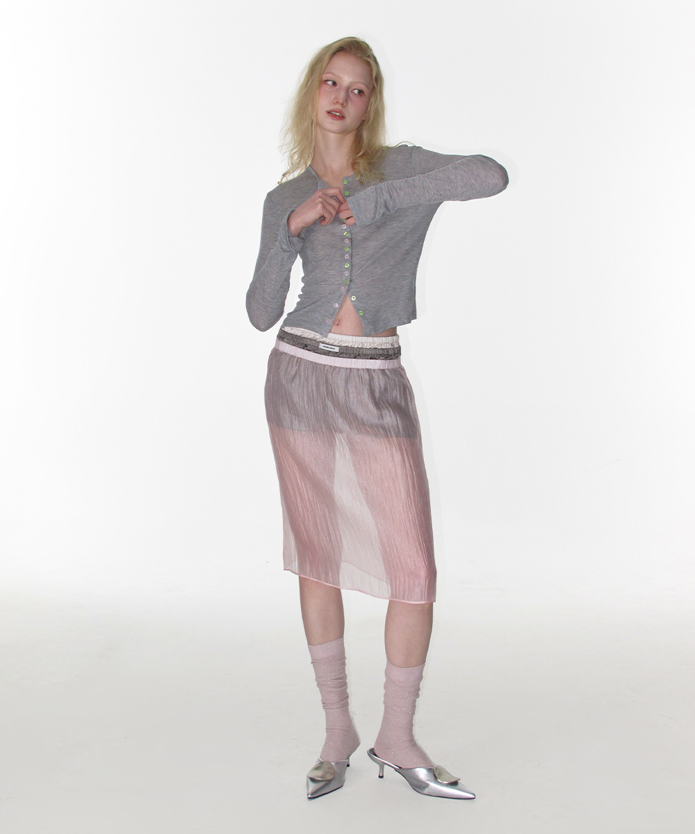 SHEER COLOR BUTTON CARDIGAN_MELANGE GREY