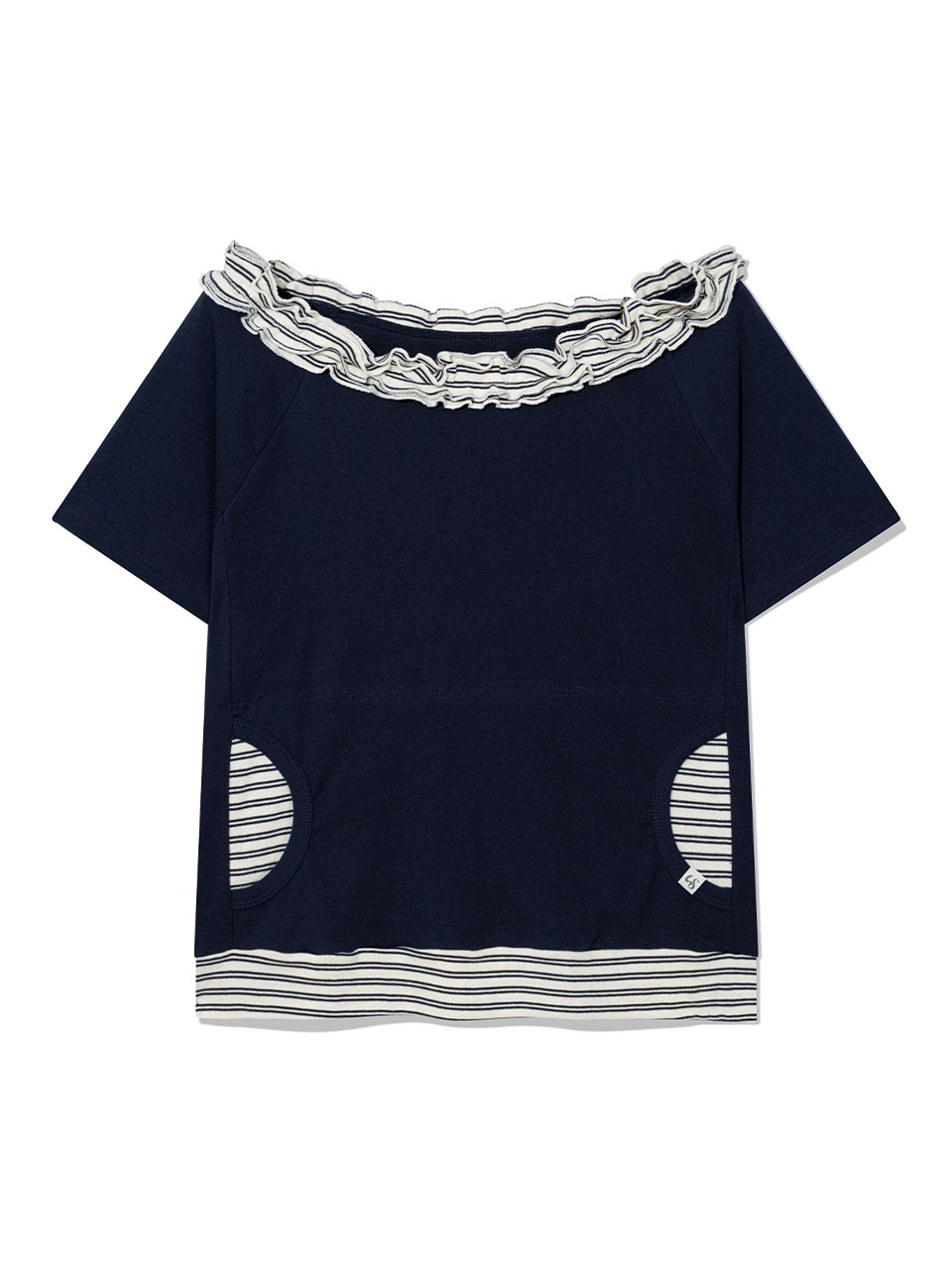 STRIPE FRILL OFF-SHOULDER(NAVY)