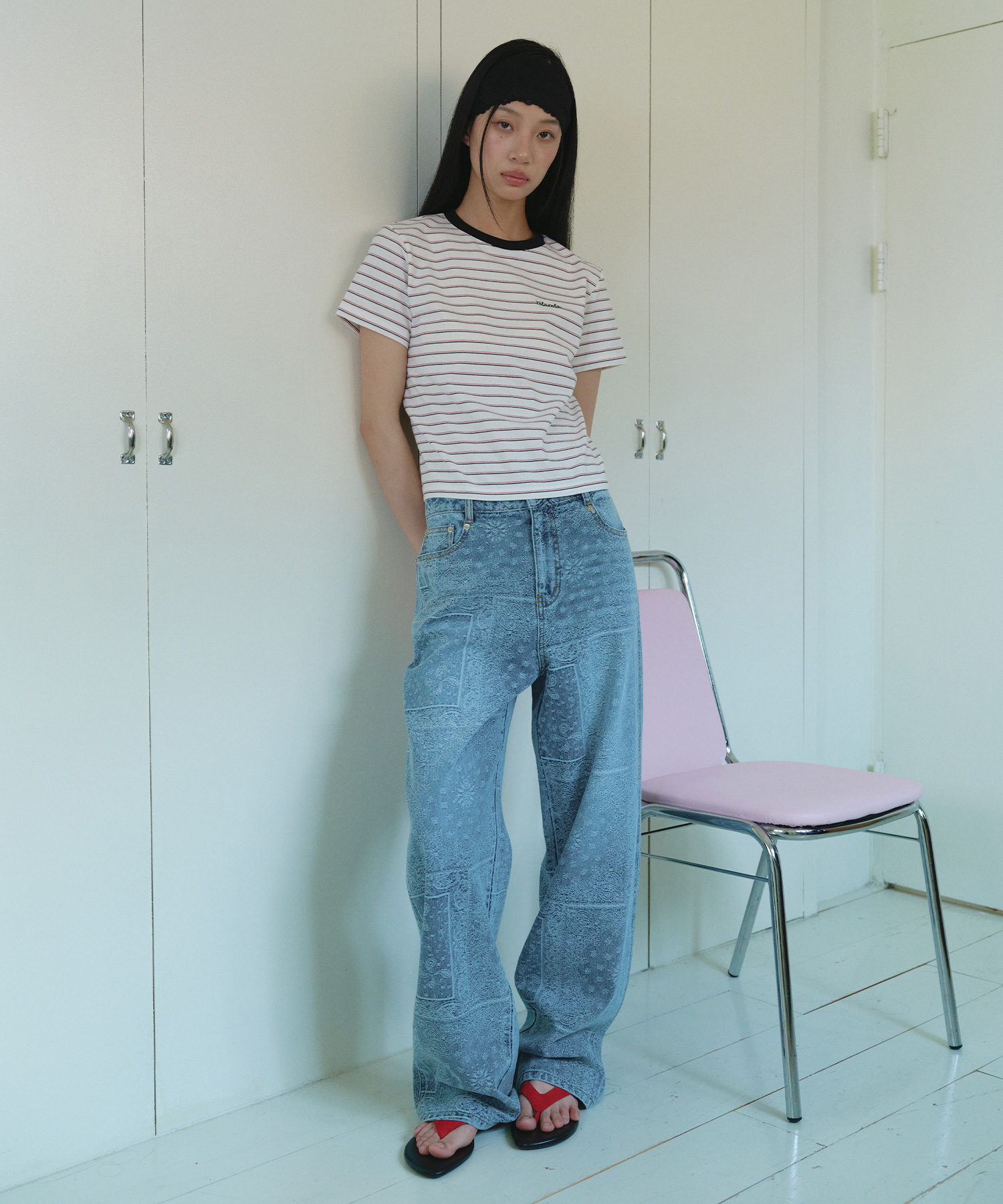 PAISELY DENIM PANTS LIGHT BLUE