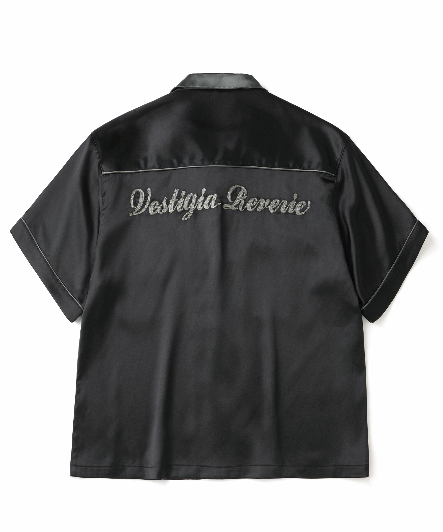 Chain Stitch Half Bowling Shirt - Black
